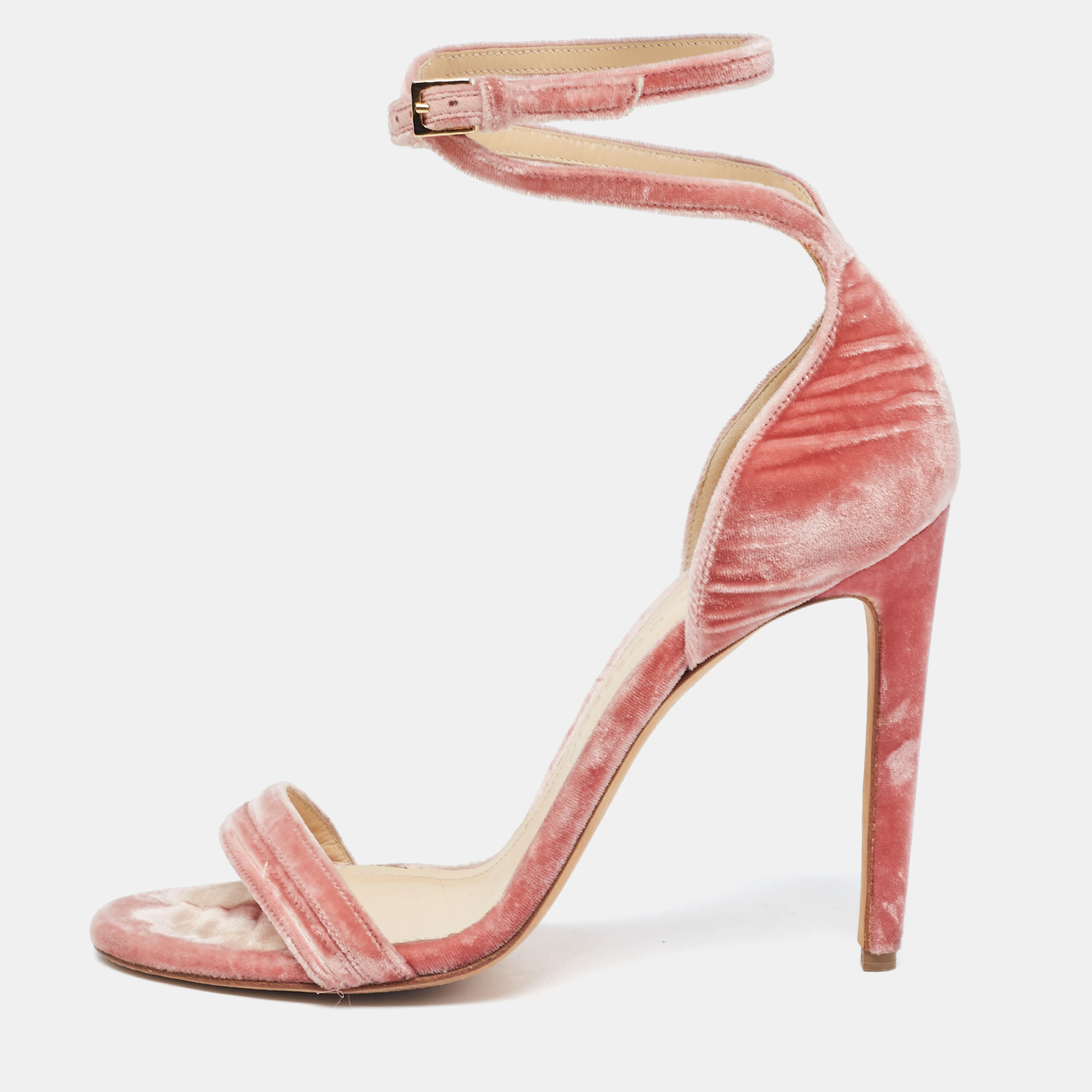 

Chloé Pink Velvet Ankle Strap Sandals Size