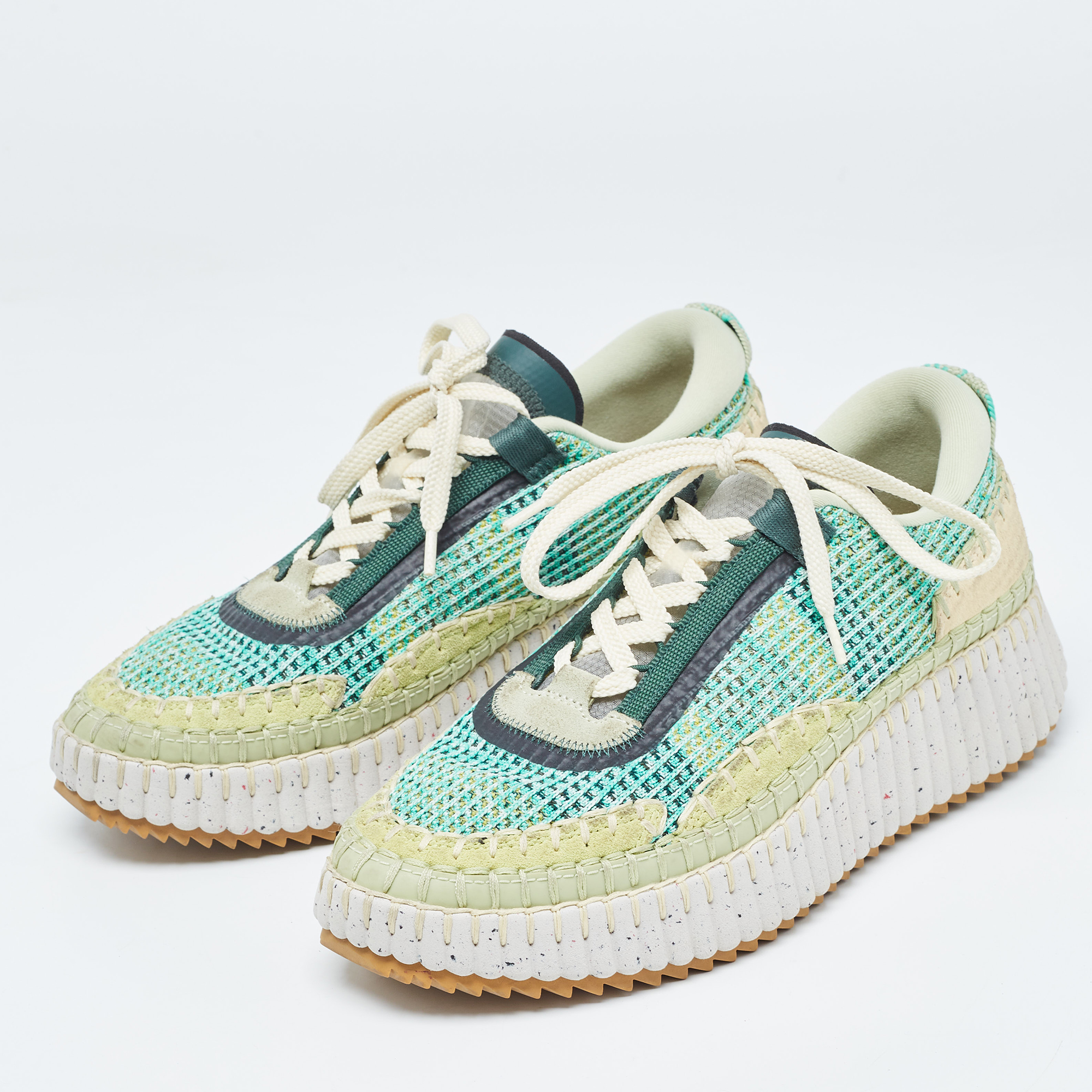 

Chloe Multicolor Knit Fabric Panel Lace Up Sneakers Size