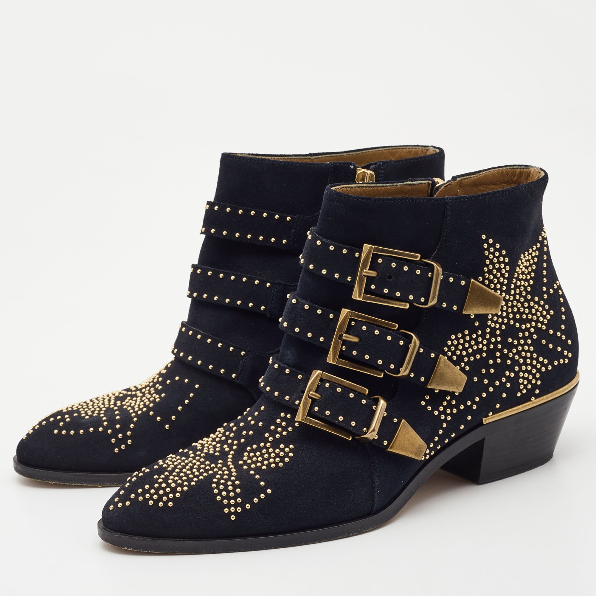 

Chloe Black Suede Western Ankle Boots Size