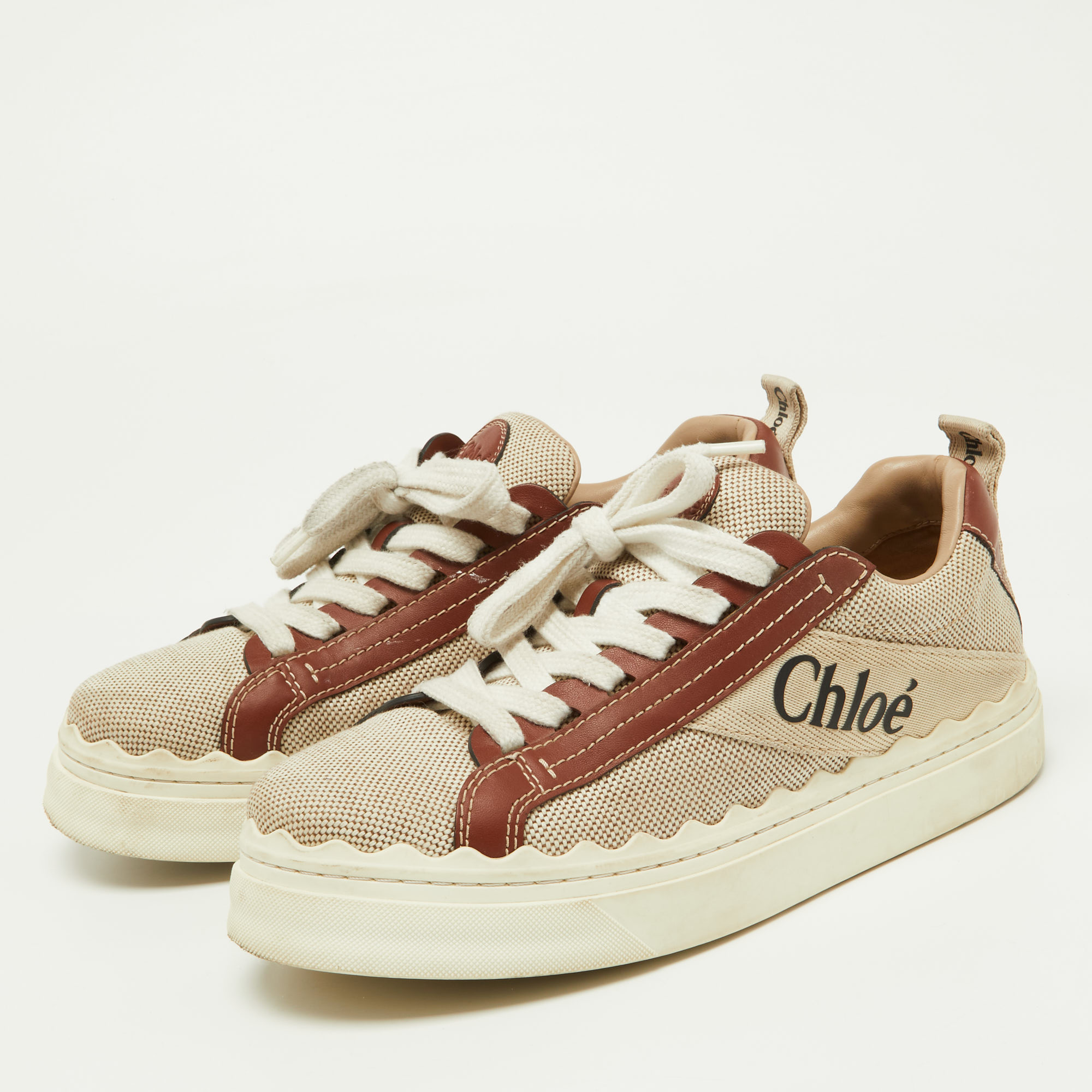 

Chloe Brown/Beige Canvas and Leather Lauren Sneakers Size