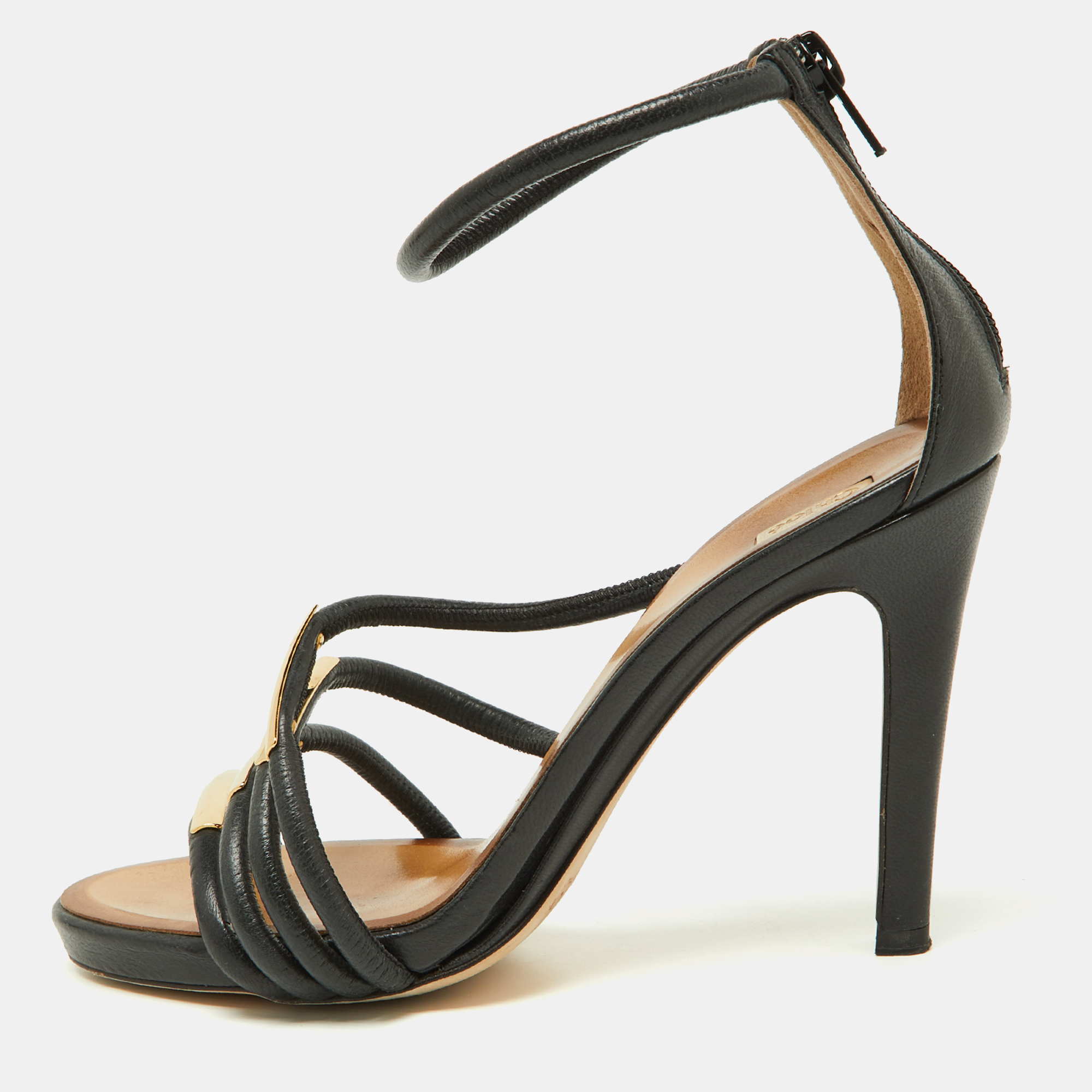 Pre-owned Chloé Black Leather Strappy Ankle Strap Sandals Size 38