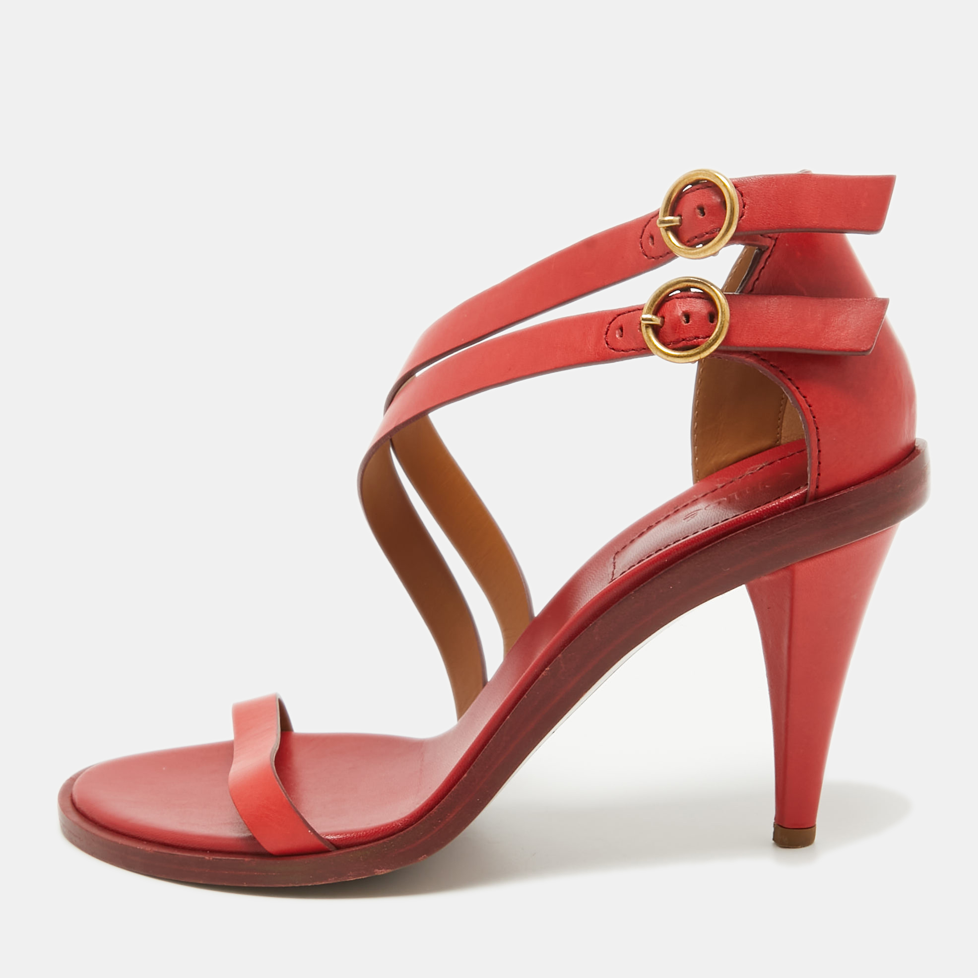 Pre-owned Chloé Red Leather Double Ankle Strap Niko Sandals Size 40