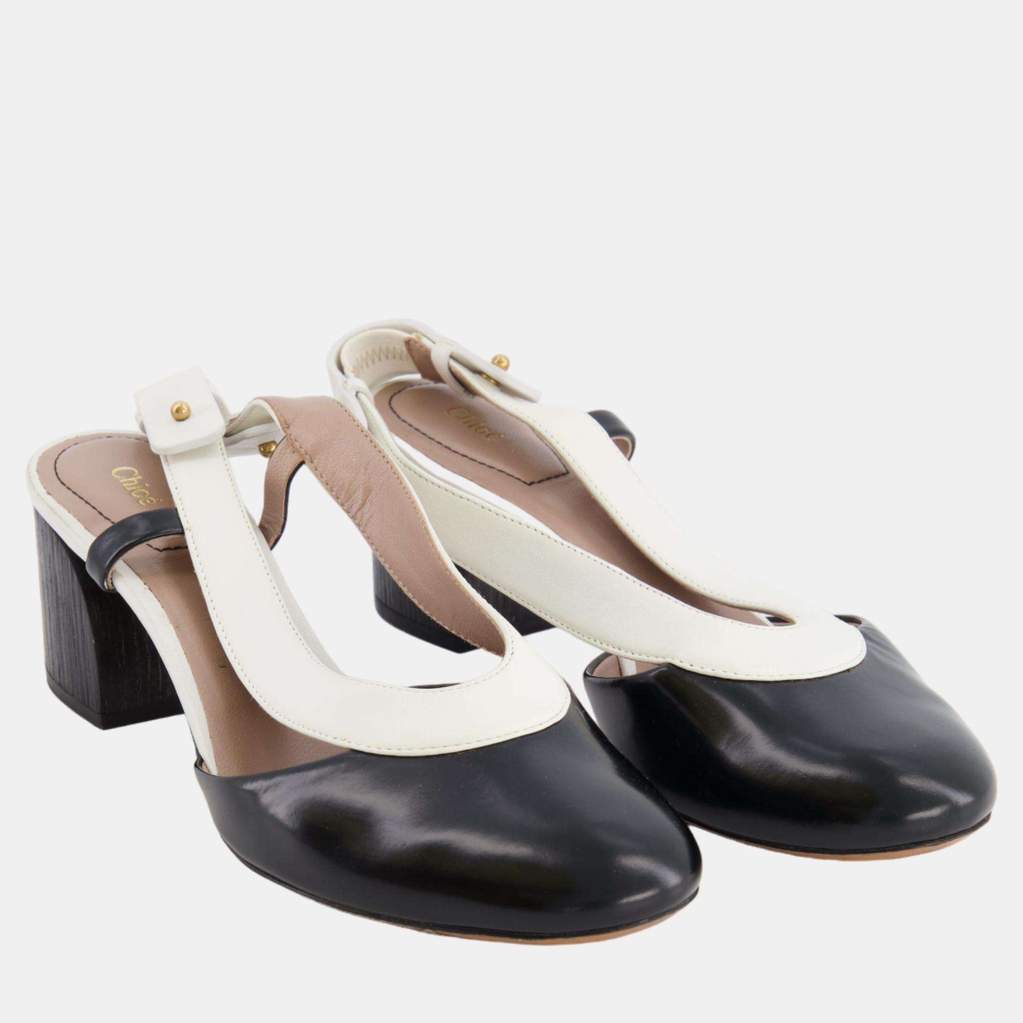 

Chloe Black and White Leather Slingback Size EU