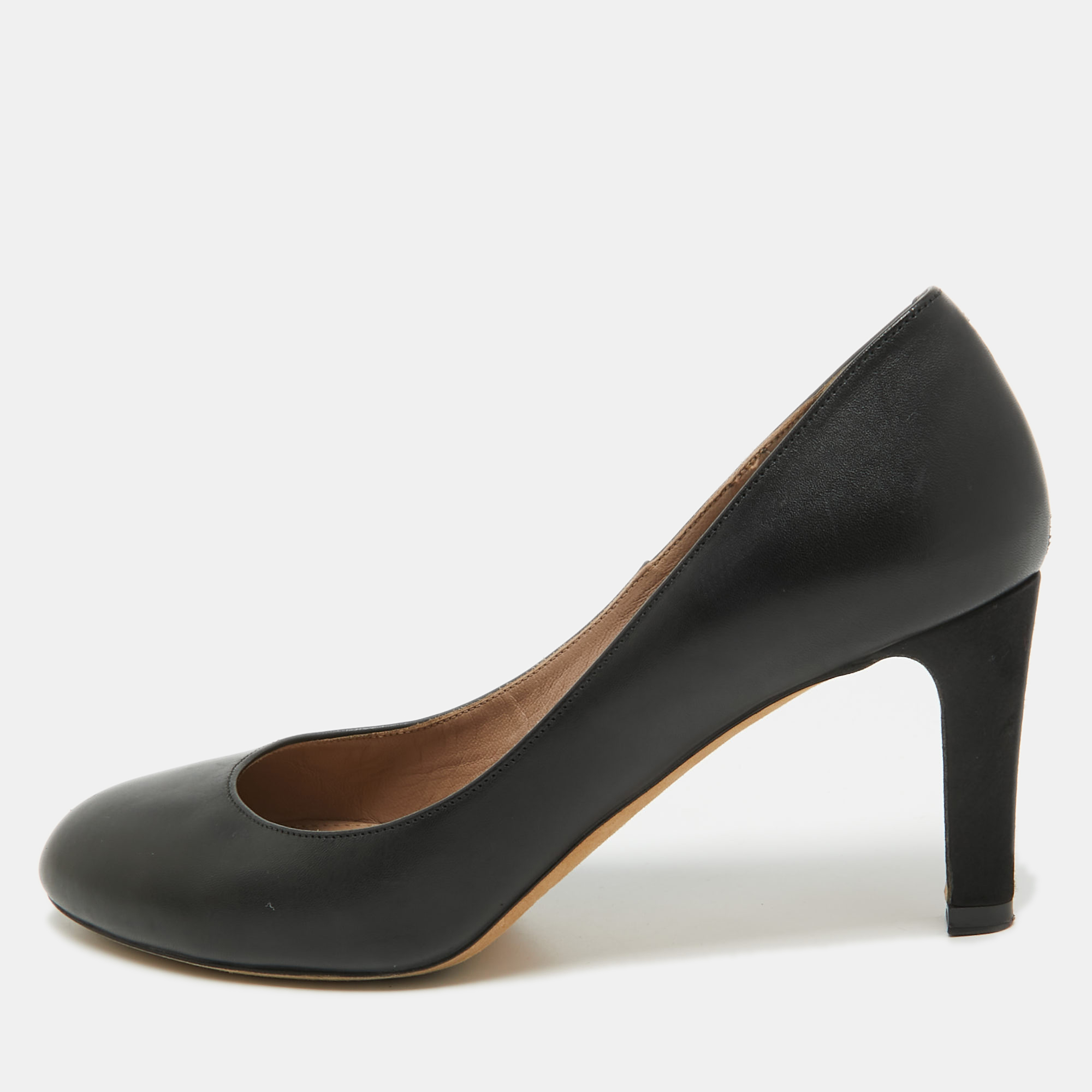 Pre-owned Chloé Black Leather Round Toe Pumps Size 38
