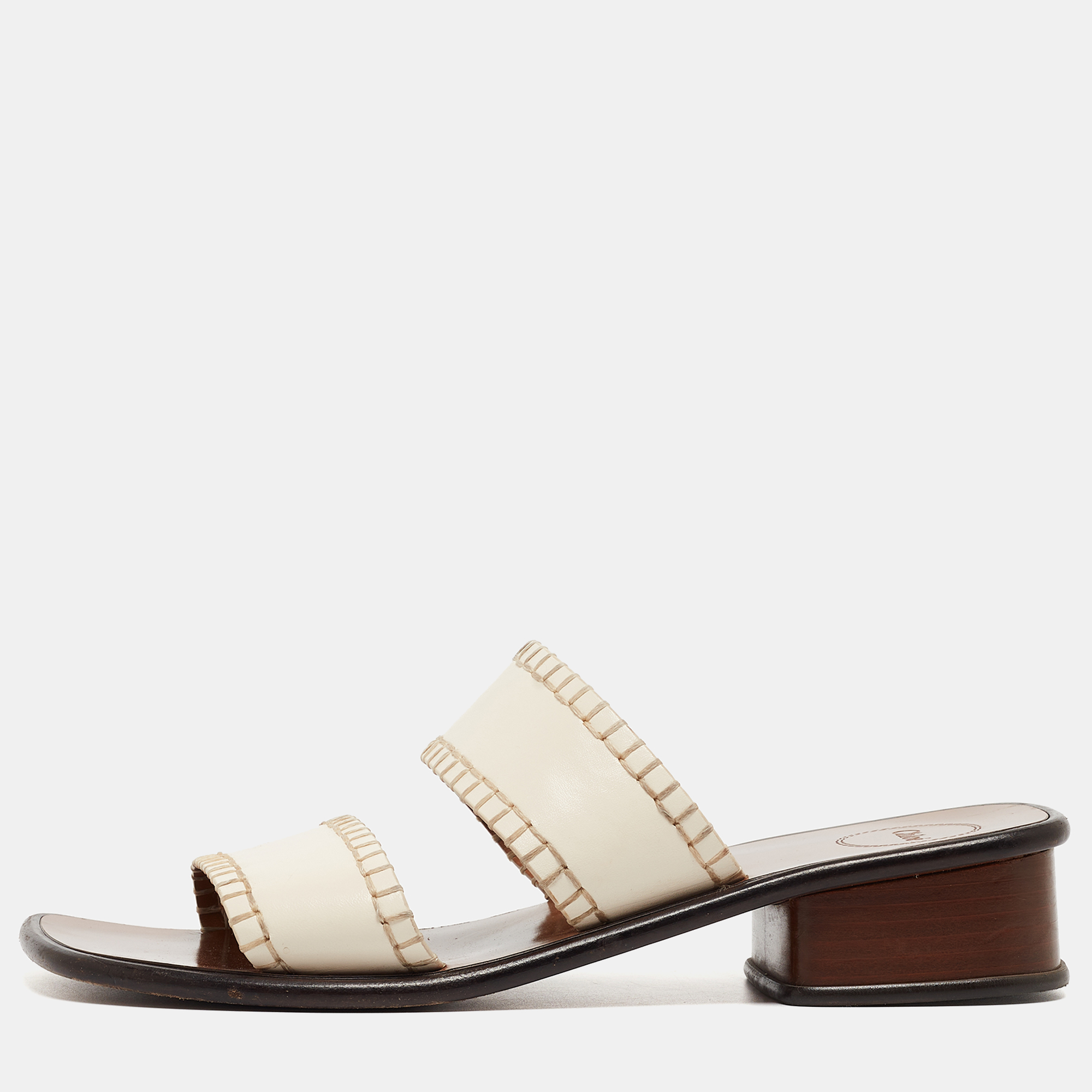 Pre-owned Chloé Cream Leather Flat Slides Size 40.5