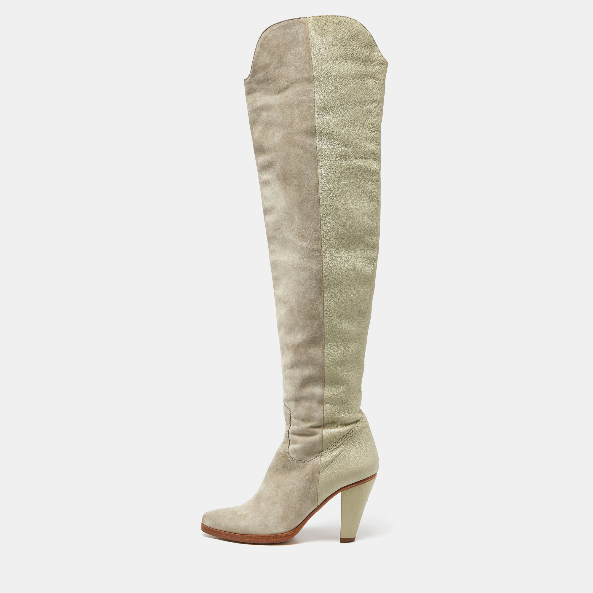 Pre-owned Chloé Grey Suede And Leather Over The Knee Length Boots Size 39