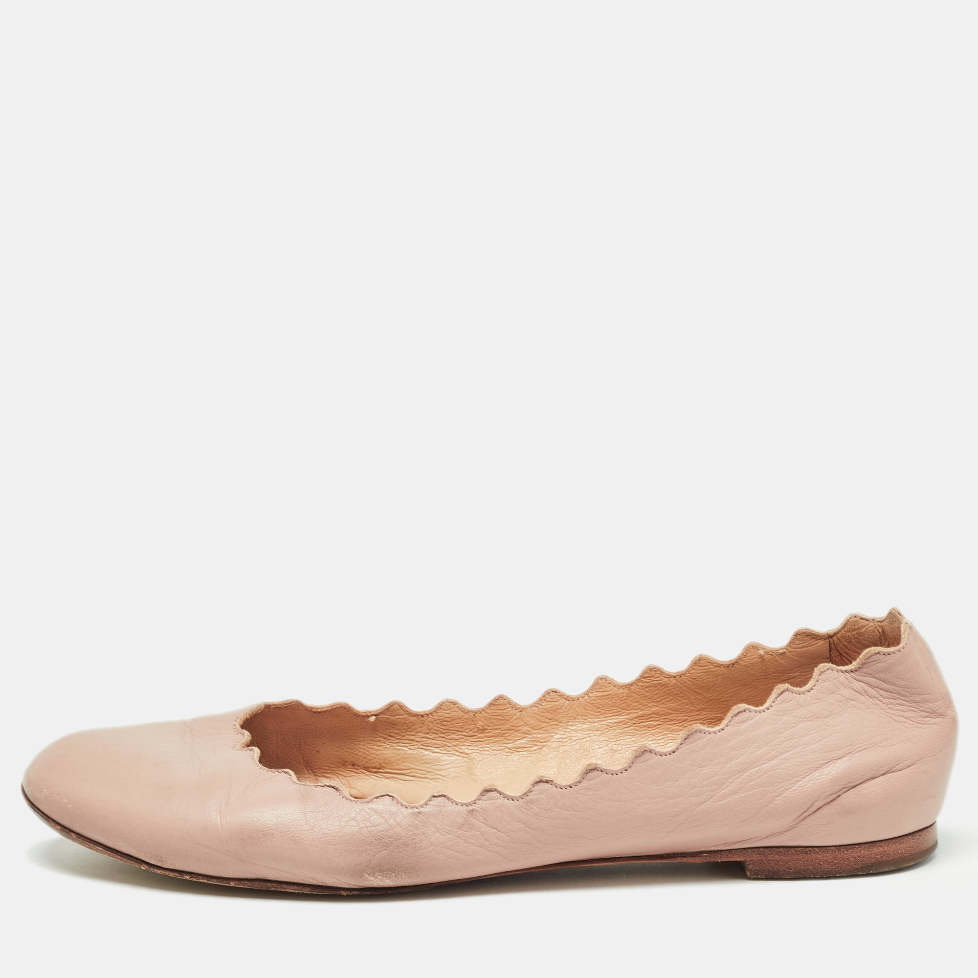 Pre-owned Chloé Pink Scalloped Leather Lauren Ballet Flats Size 37.5