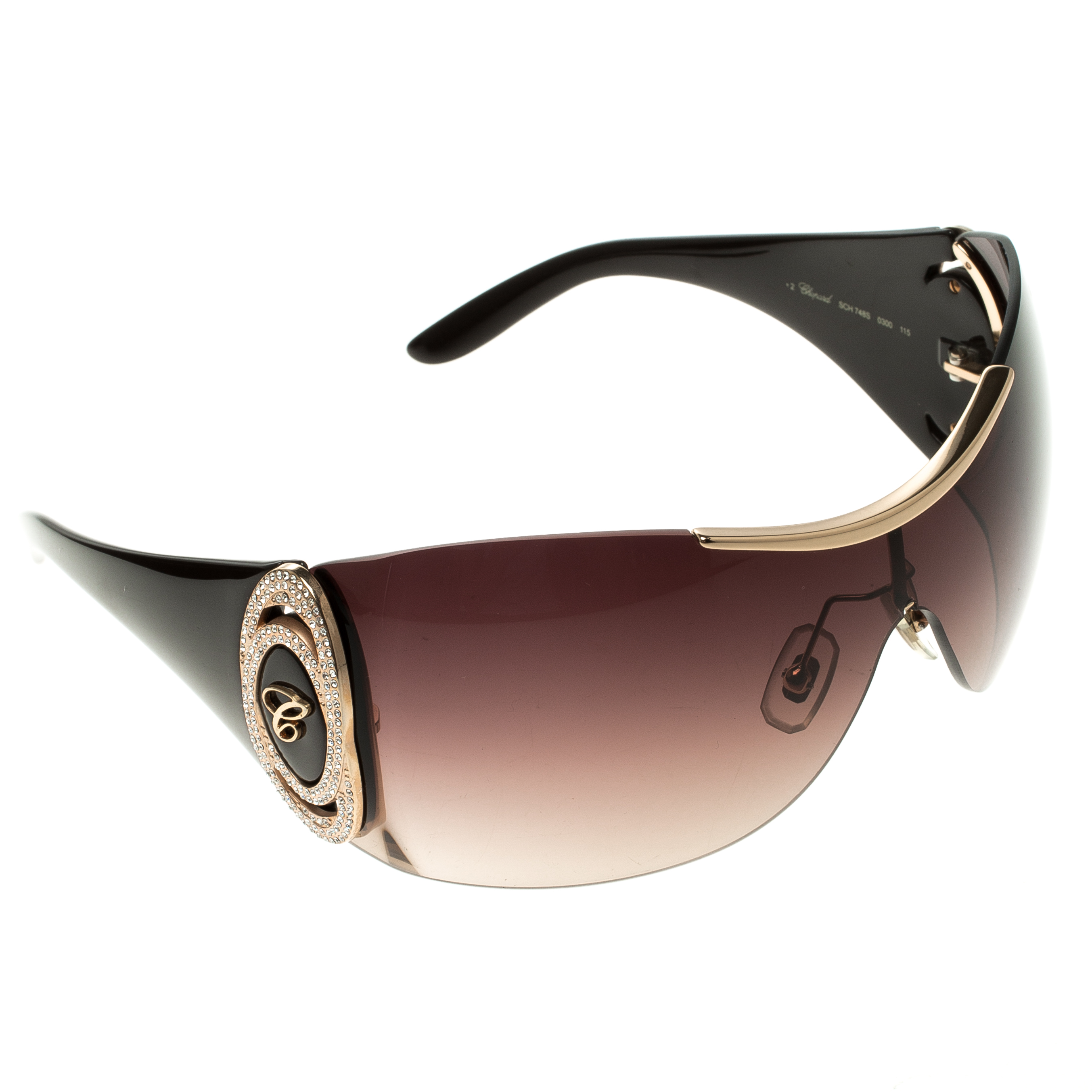 Chopard Dark Brown and Gold SCH 748S Shield Sunglasses Chopard | TLC