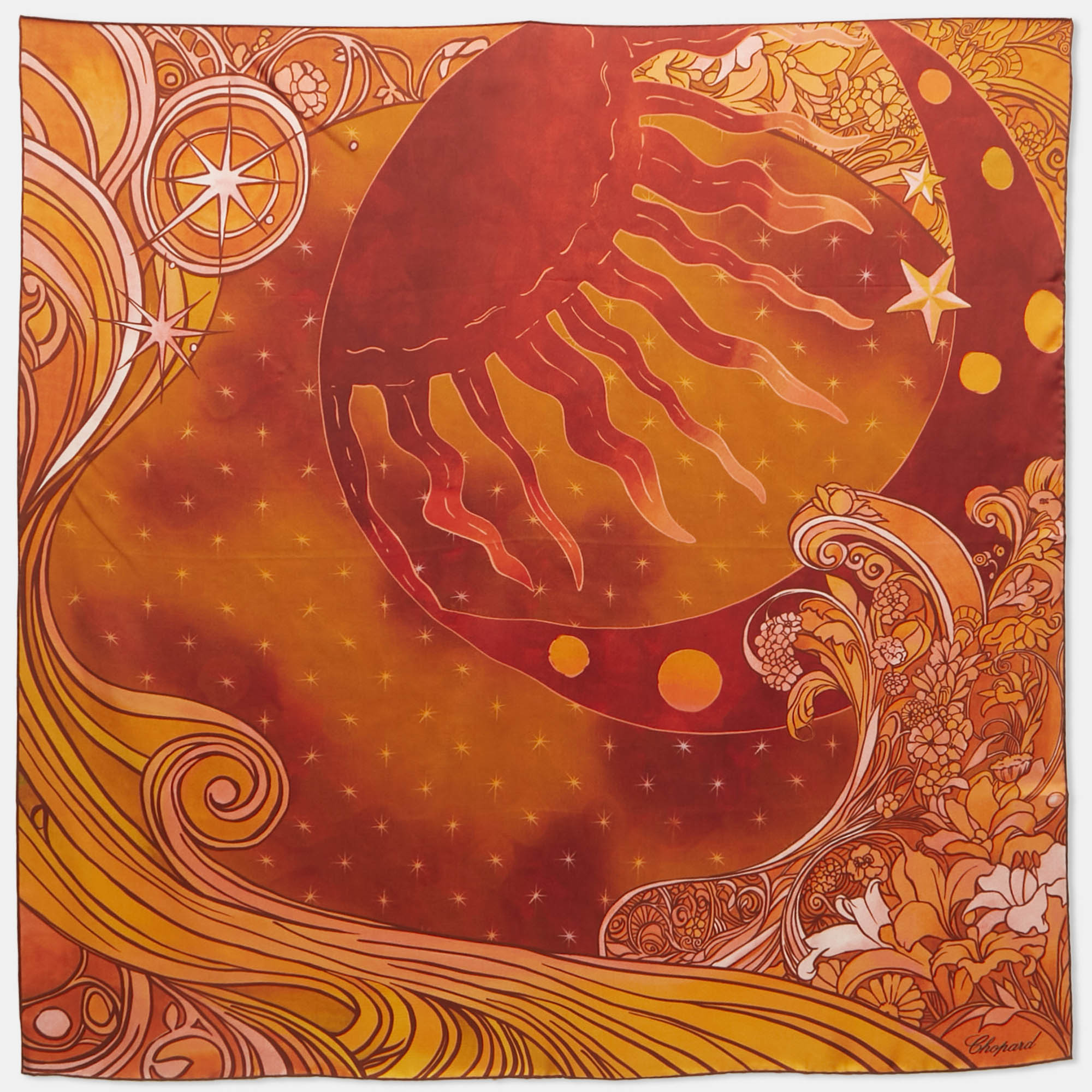 

Chopard Rust/Orange Orlo A Mano Silk Square Foulard