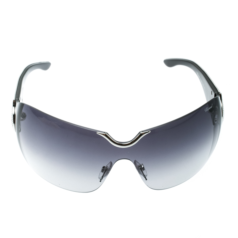 

Chopard Black/Black Gradient SCH 883S Crystal Embellished Shield Sunglasses