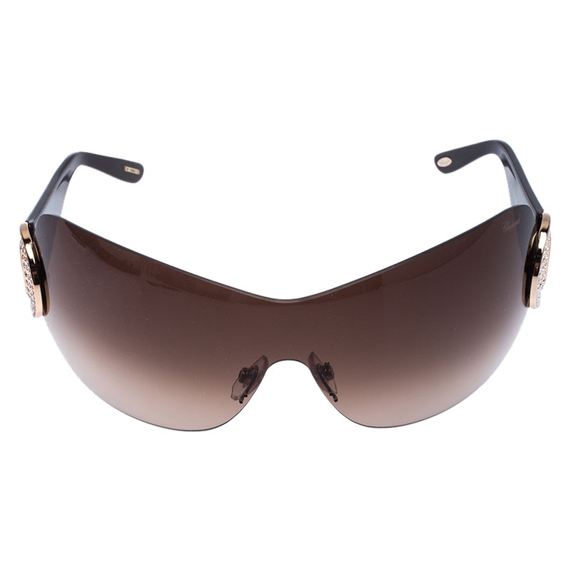 

Chopard Brown SCH 939  Crystal Embellished Gradient Shield Sunglasses