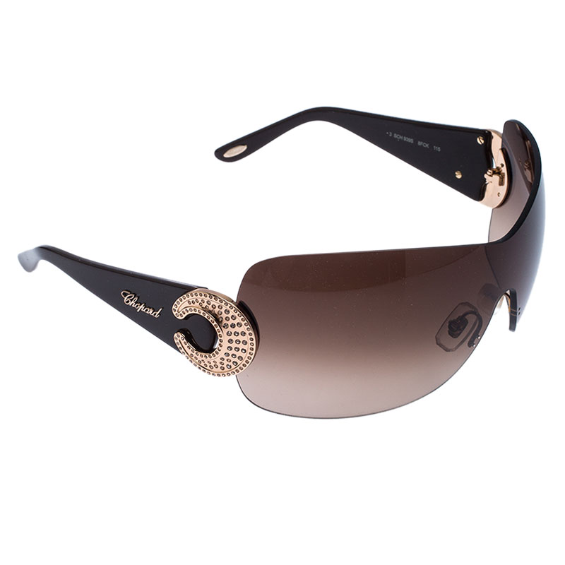 Chopard Brown SCH 939 S Crystal Embellished Gradient Shield Sunglasses