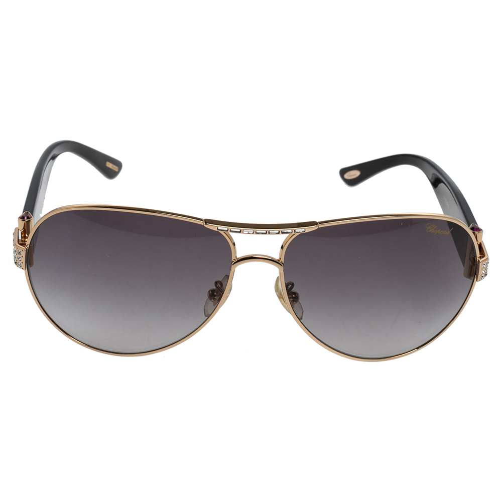 

Chopard Gold Tone/Black Acetate SCH 866S Crystal Embellished Gradient Aviator Sunglasses