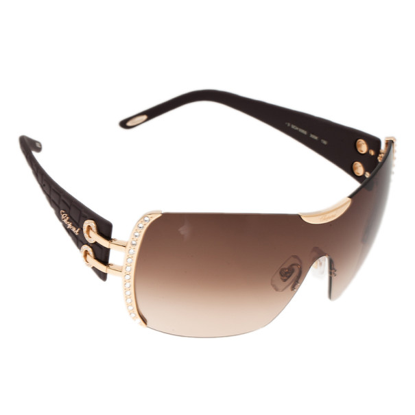 Chopard Black and Gold SCH935S Shield Sunglasses