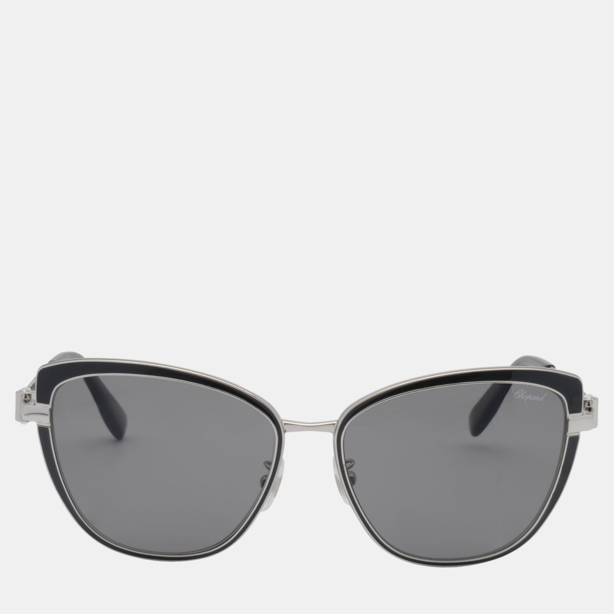 Pre-owned Chopard Shiny Palladium & Smoke Cat Eye Sunglasses In Grey