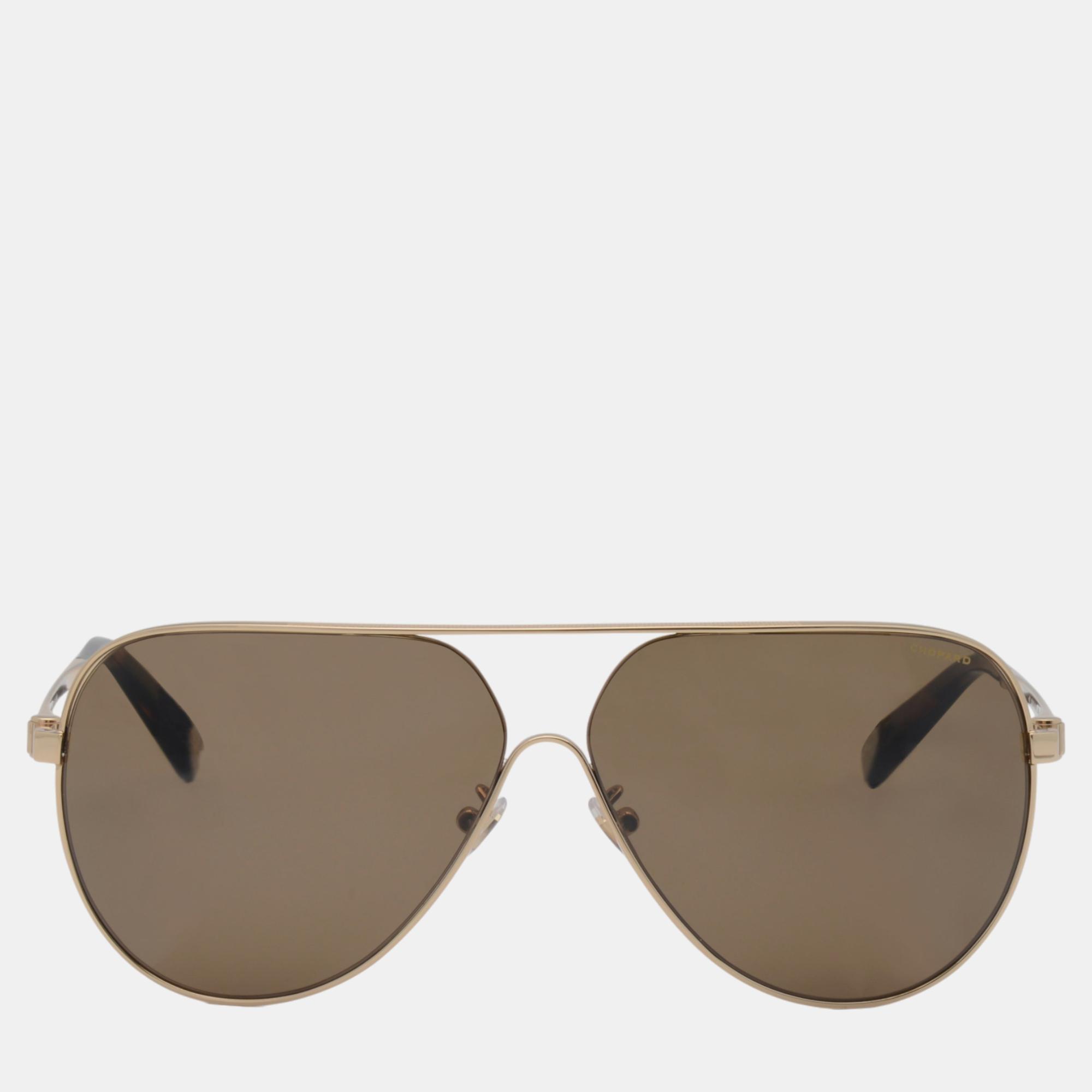Pre-owned Chopard Shiny Gold Tortoiseshell & Brown Aviator Sunglasses