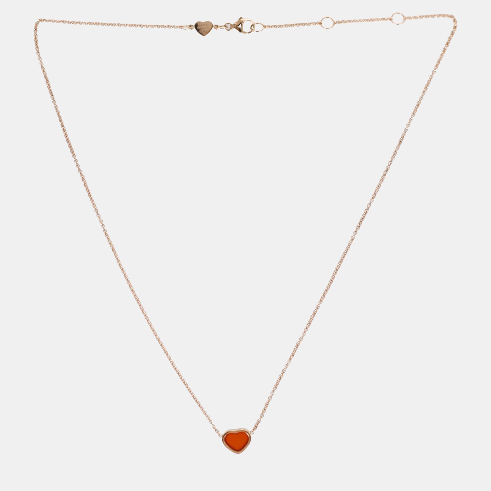 Pre-owned Chopard 18kt Rose Gold My Happy Heart Carnelian Necklace