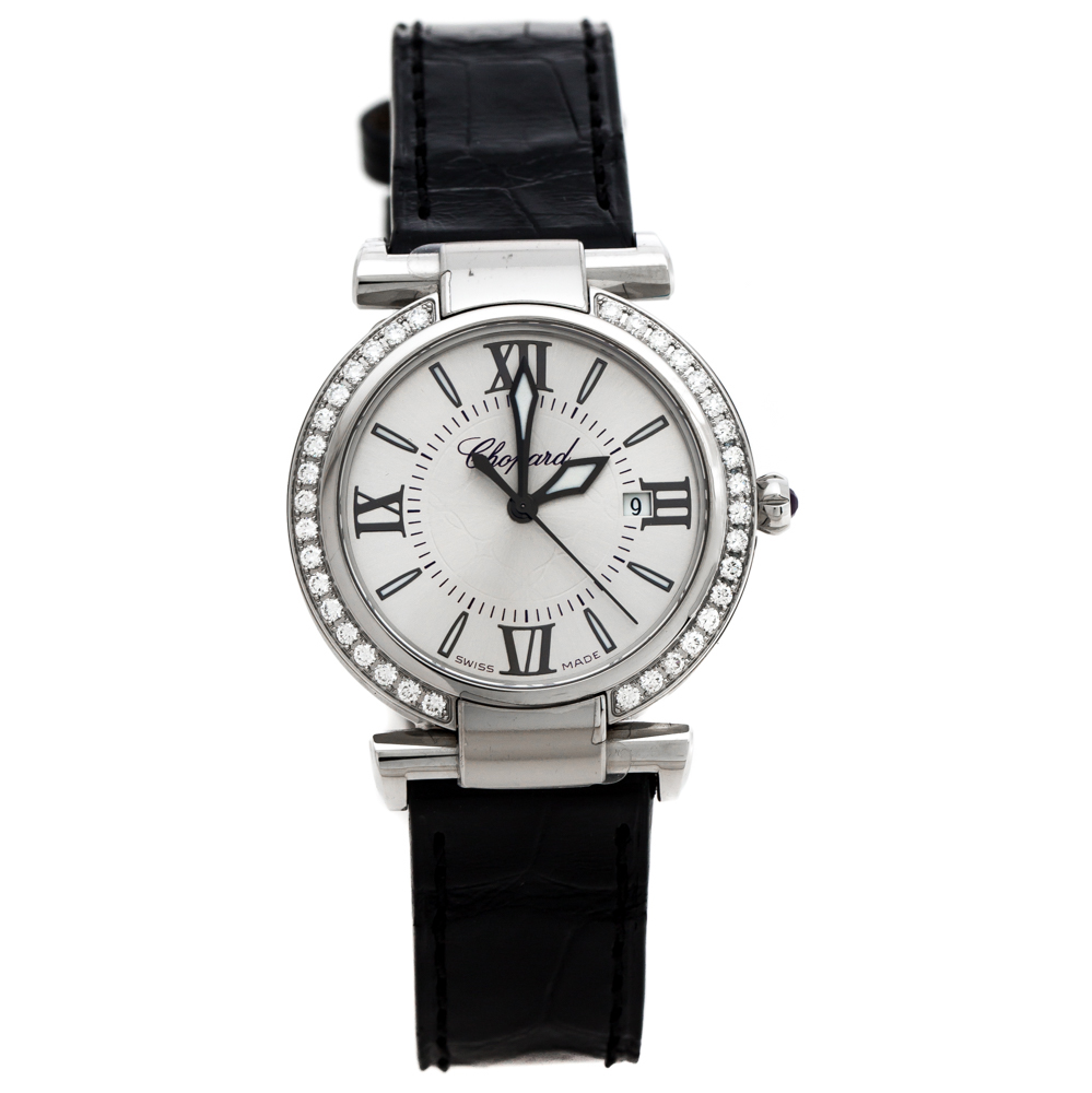 Pre-owned Chopard Silver Stainless Steel Diamond Imperiale 388541-3003 Women's Wristwatch 28 Mm In Black