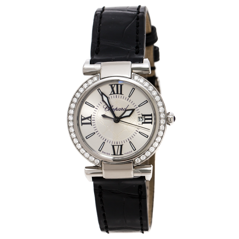 Pre-owned Chopard Silver Stainless Steel Diamond Imperiale 388541-3003 Women's Wristwatch 28 Mm In Black