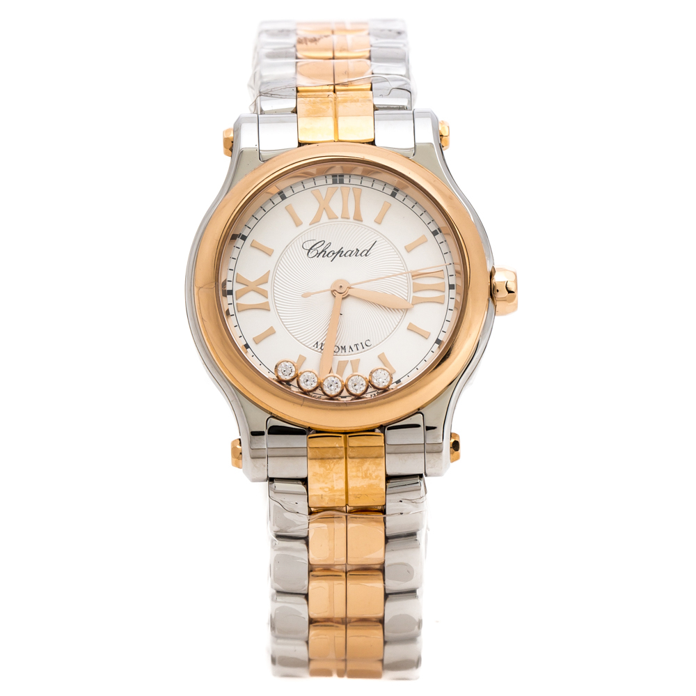 Pre Owned Chopard Silver 18K Rose Gold and Stainless Steel Happy Sport 278573-6002 Women's Wristwatch 30 mm