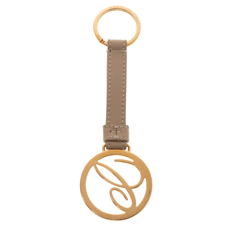 Chopard Beige/Gold Leather Logo Charm Keychain