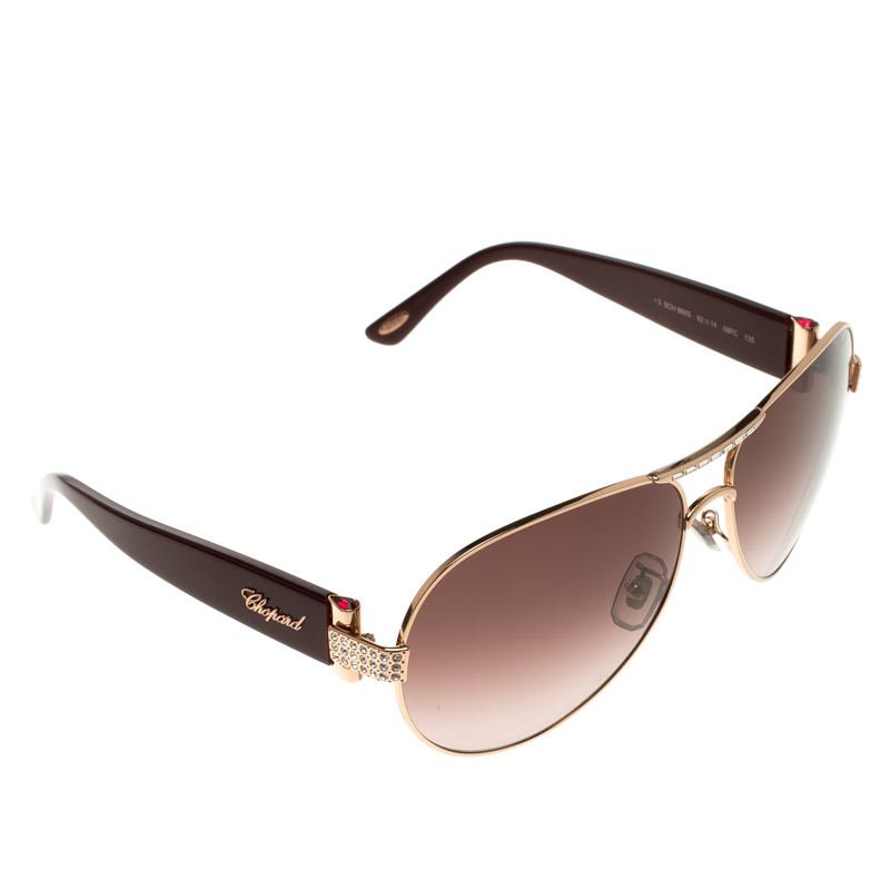 Chopard Burgundy SCH866S Embellished Aviator Sunglasses