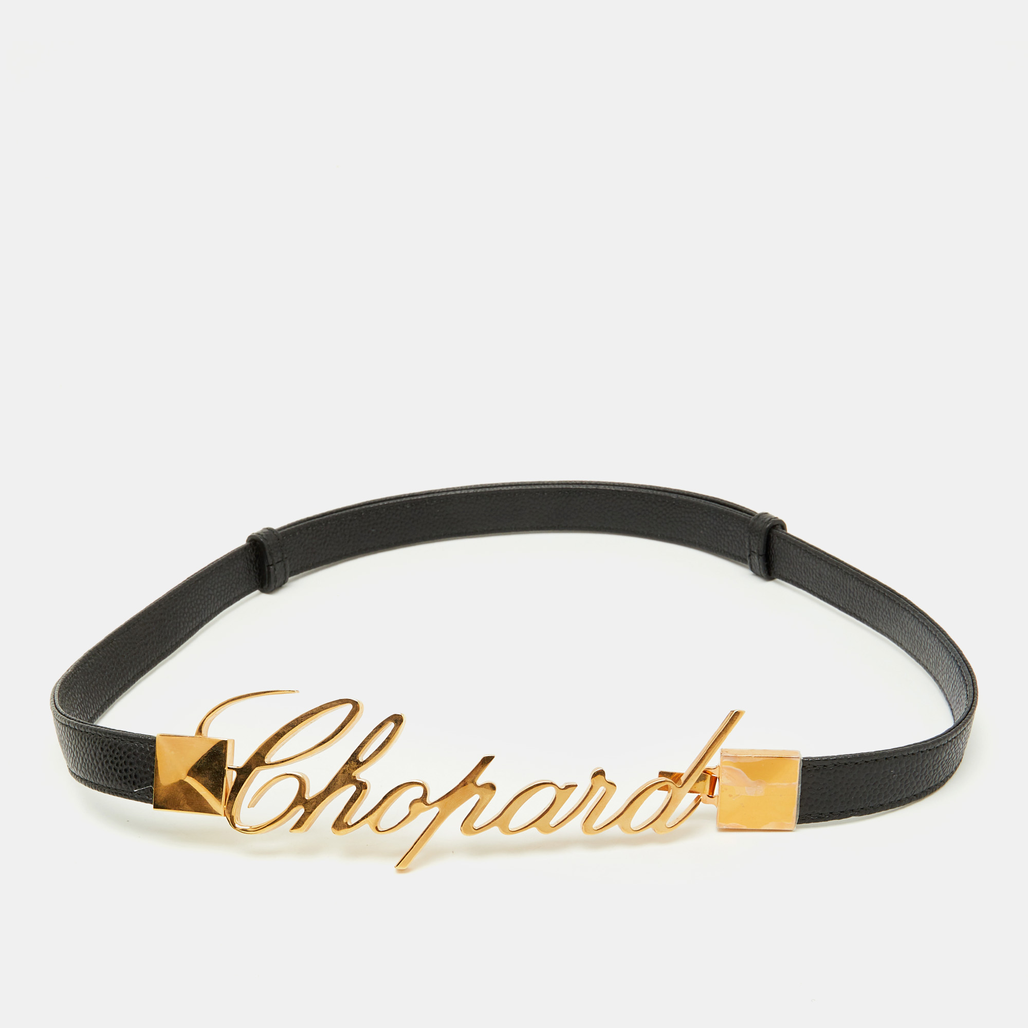 

Chopard Black Leather Logo Buckle Belt 100CM
