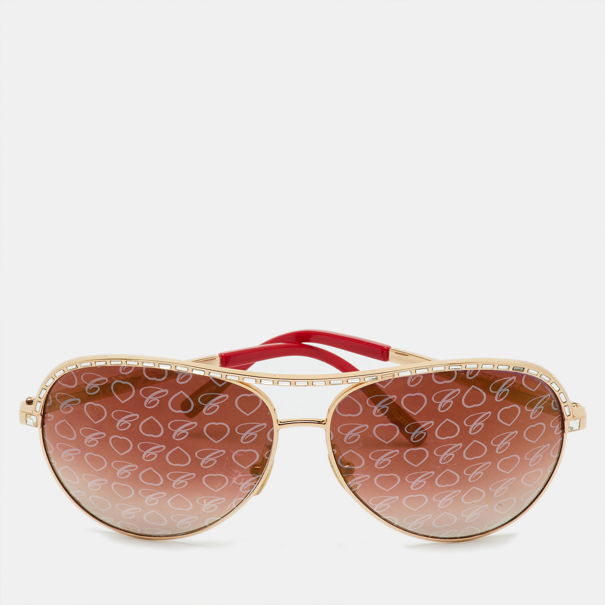 

Chopard Gold Tone/Pink Gradient Crystal SCH8070 Special Edition Aviator Sunglasses