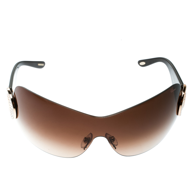 

Chopard Brown/Brown Gradient SCH 939S Crystal Embellished Shield Sunglasses