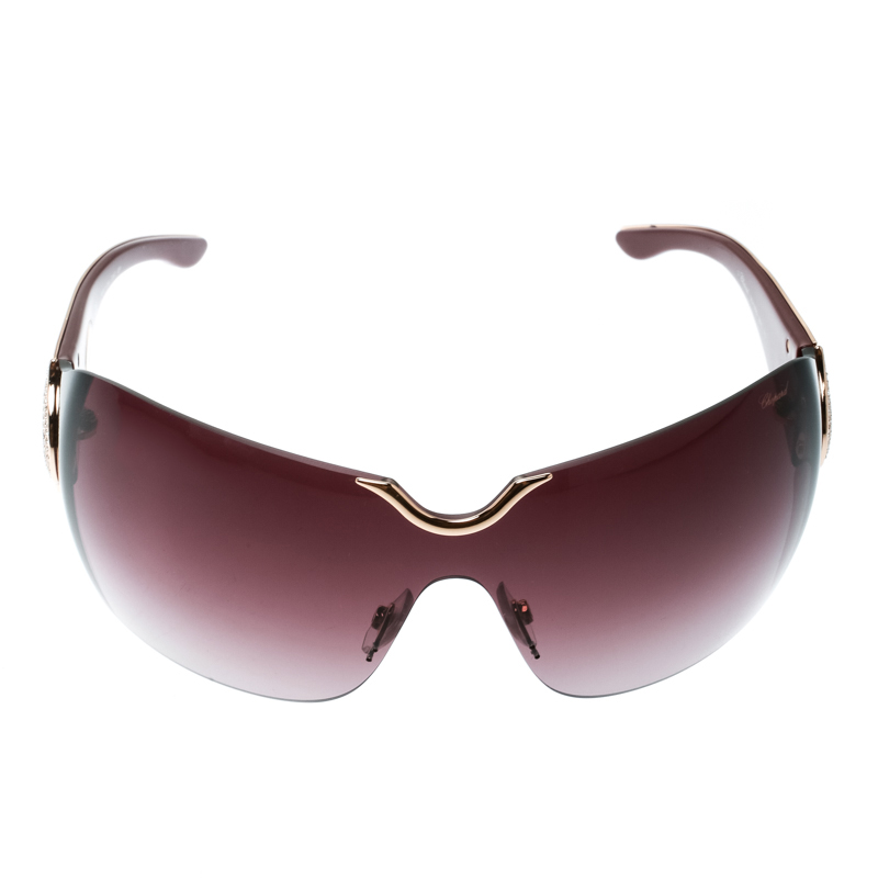 

Chopard Gold/Burgundy Gradient SCH 883S Crystal Embellished Shield Sunglasses