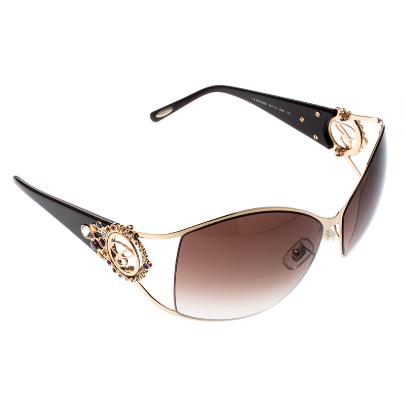Chopard Gold/Brown Gradient SCH 805S Crystal Embellished Rectangular Sunglasses