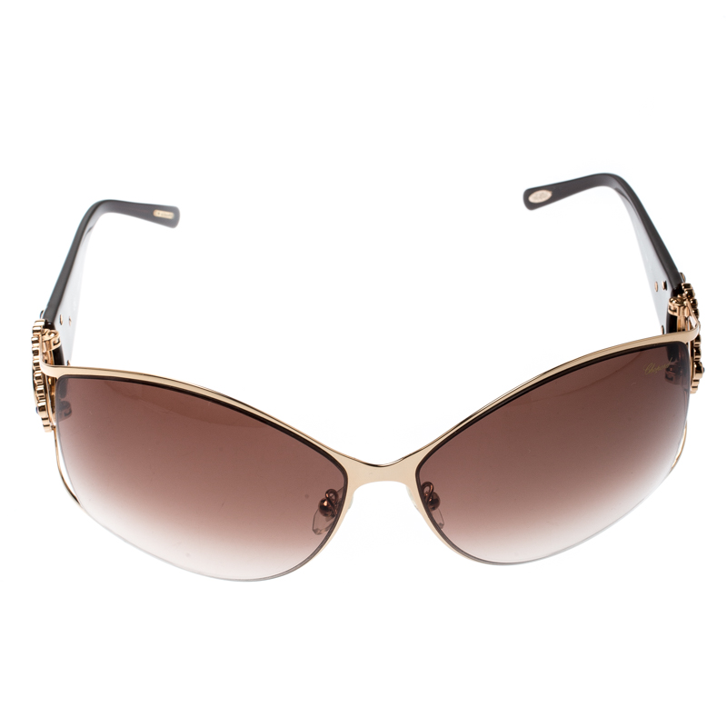 

Chopard Gold/Brown Gradient SCH 805S Crystal Embellished Rectangular Sunglasses