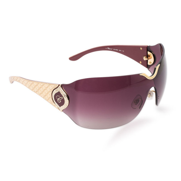 Pre Owned Chopard Gold Embossed Woman Shield Sunglasses