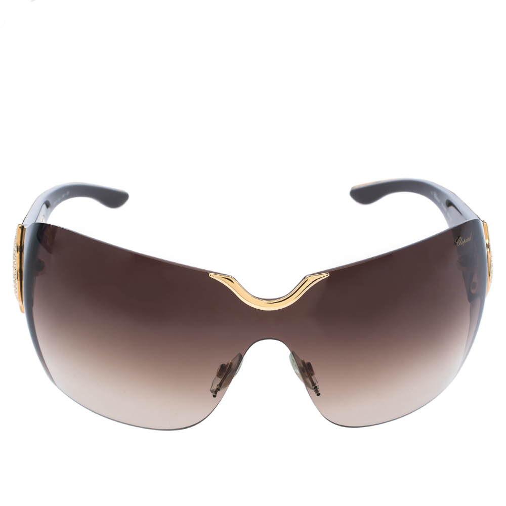 

Chopard Gold/Brown Gradient SCH 883S Crystal Embellished Shield Sunglasses