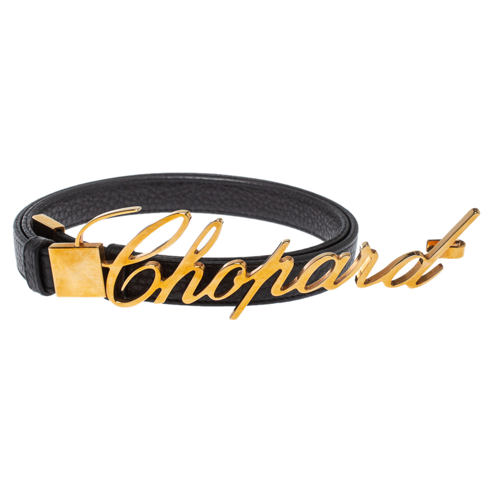 

Chopard Black Leather Logo Buckle Adjustable Belt