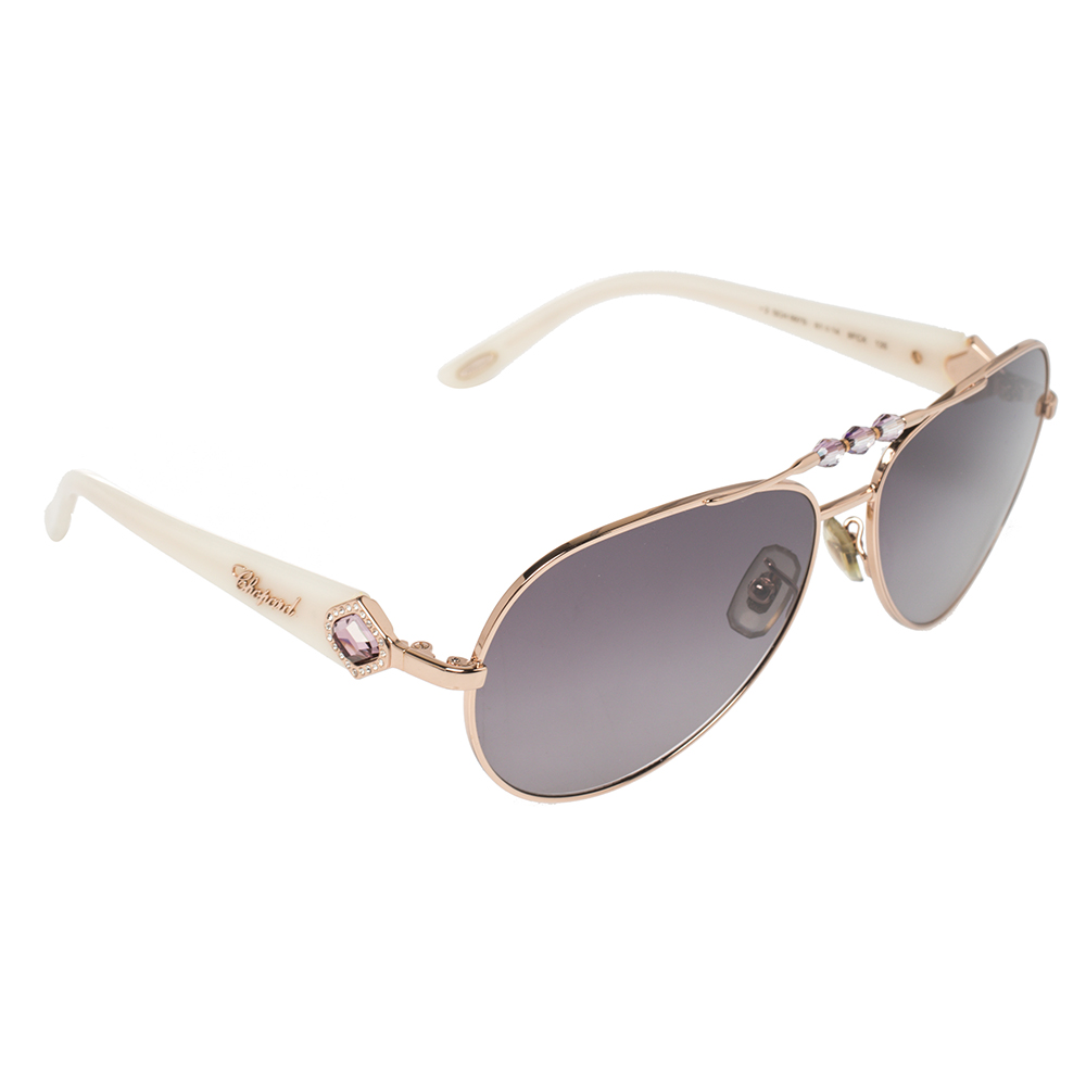 Pre-owned Chopard Rose Gold Tone / Smoke Gradient 997s Crystal Embellished Aviator Sunglasses In Purple