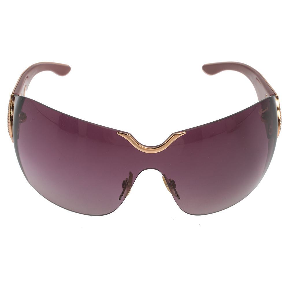 

Chopard Gold/Burgundy Gradient SCH 883S Crystal Embellished Shield Sunglasses