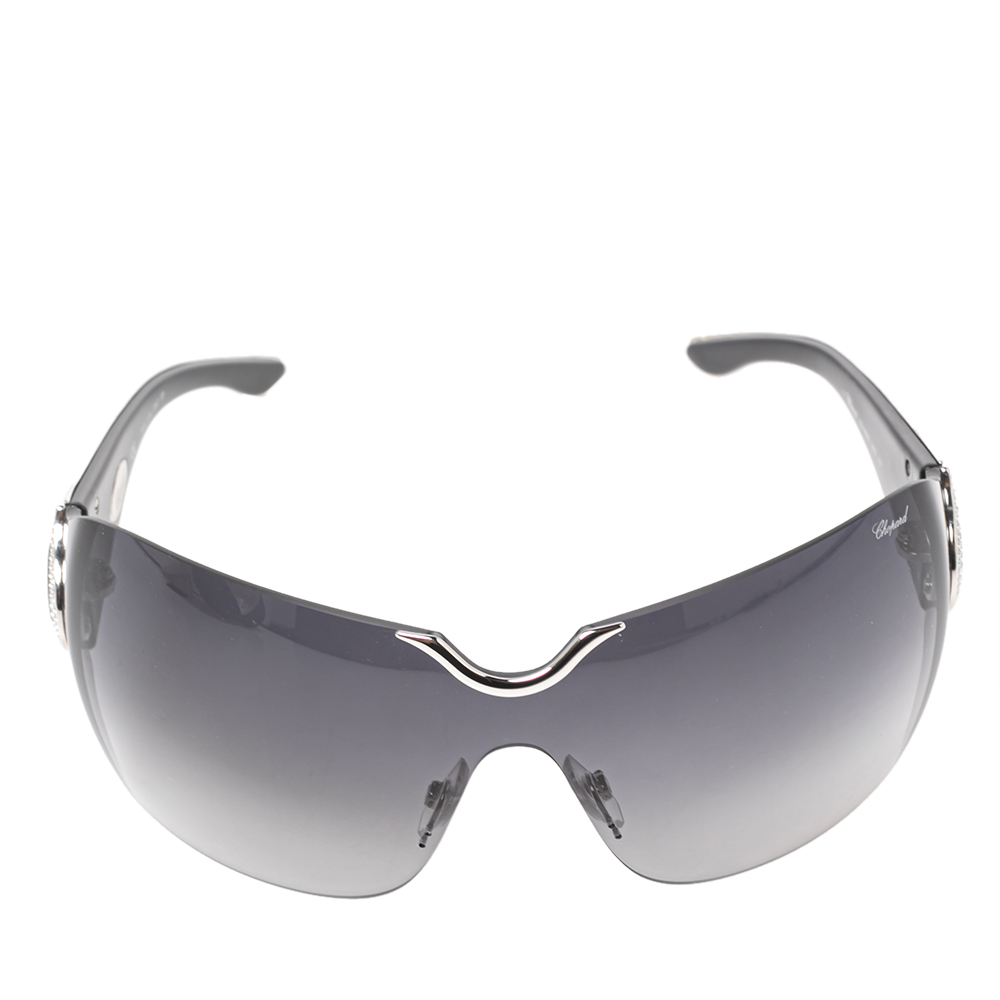 

Chopard Silver Crystal Emellished SCH 883S Shield Sunglasses, Black