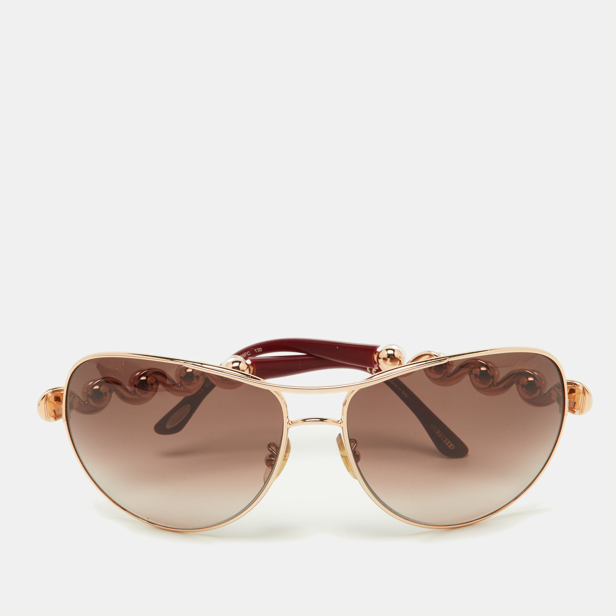 

Chopard Gold Tone/Brown Gradient Crystal & Faux Pearl Studded 803S Aviator Sunglasses