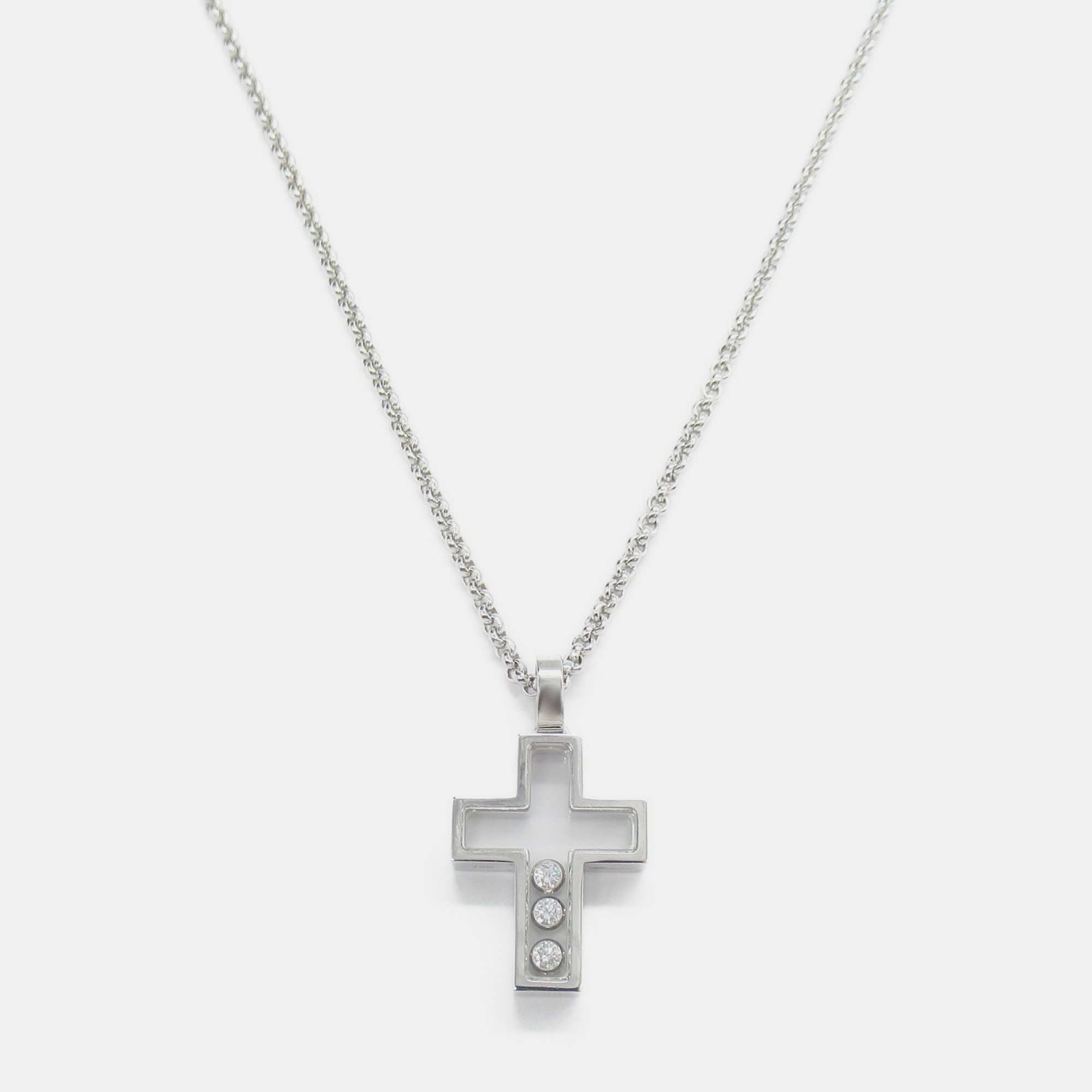 

Chopard 18K White Gold and Diamond Happy Diamonds Cross Pendant Necklace