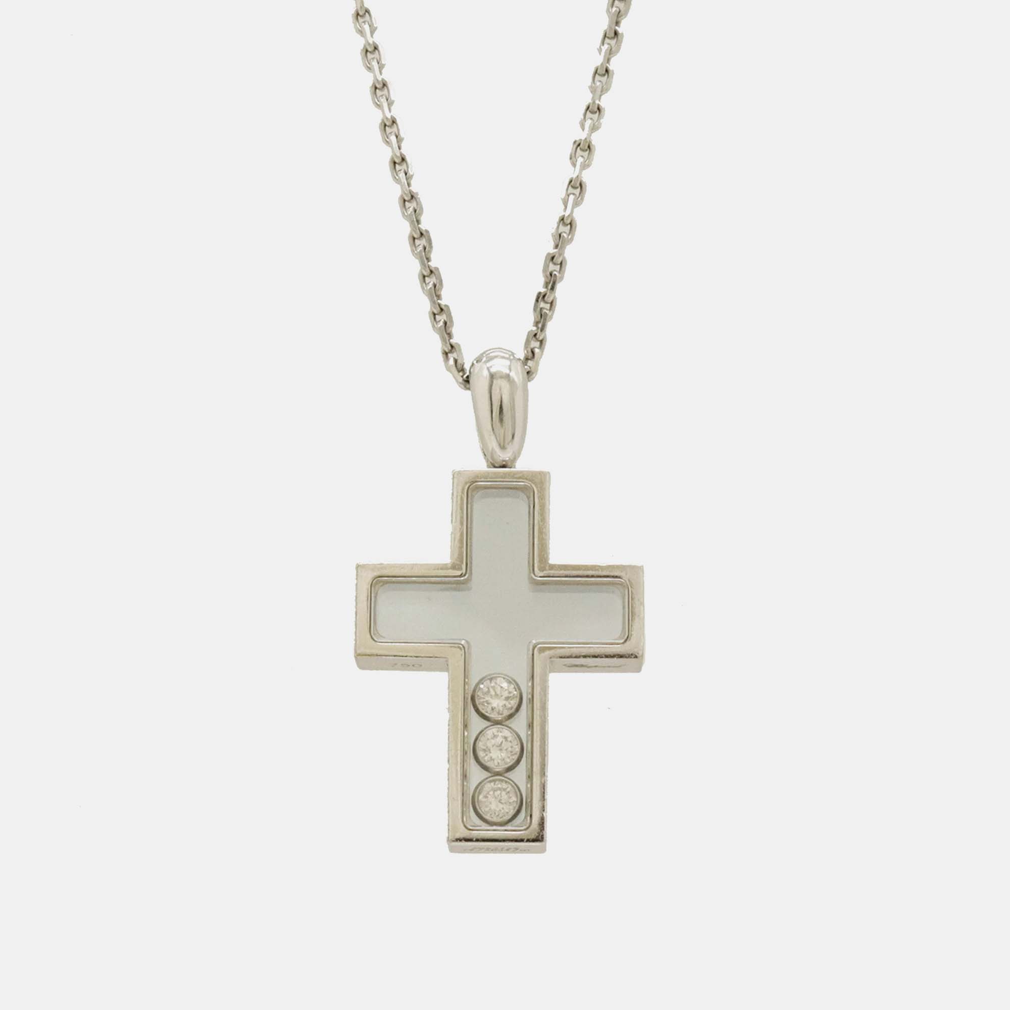 

Chopard 18K White Gold and Diamond Happy Diamonds Cross Pendant Necklace