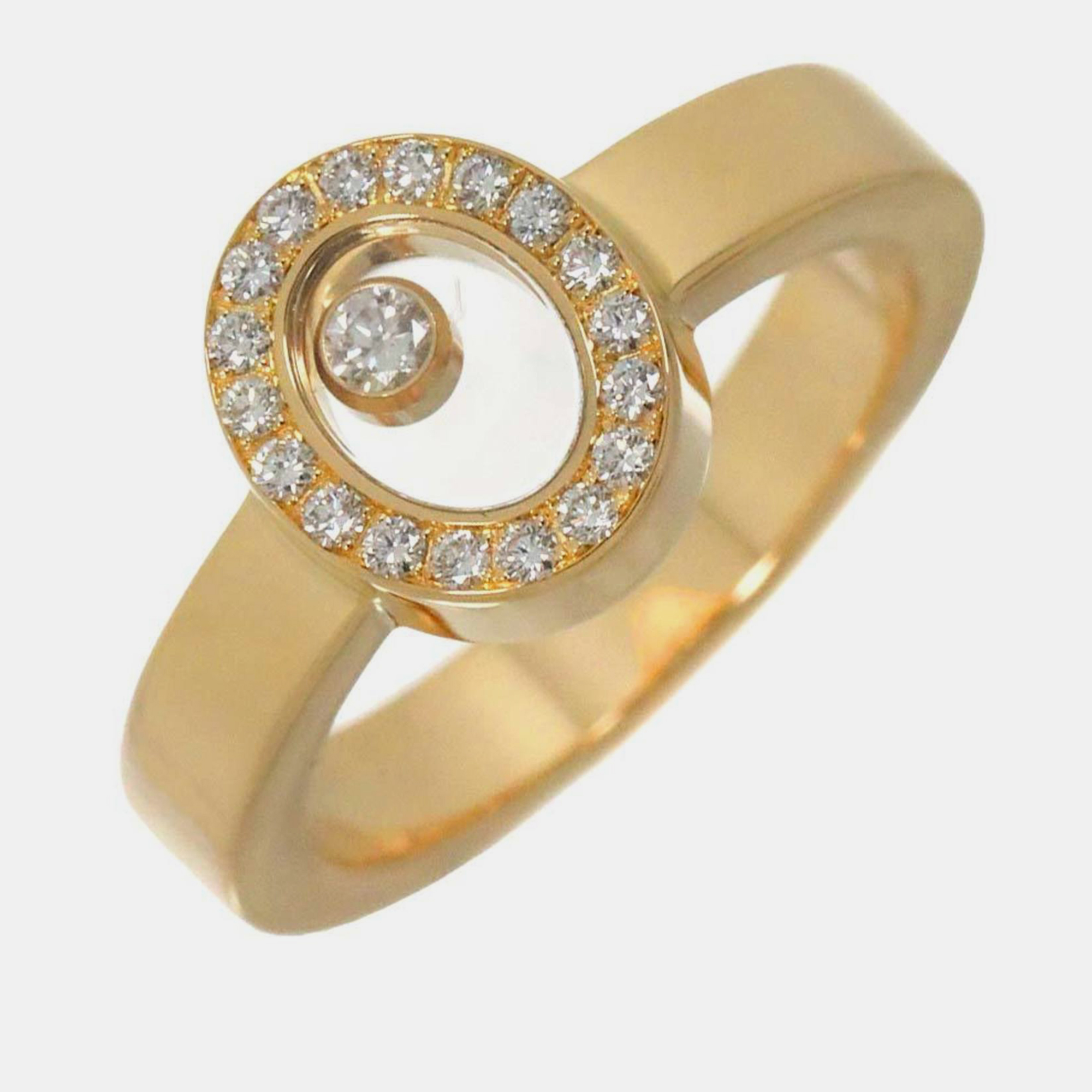 Pre-owned Chopard 18k Yellow Gold And Diamond Happy Diamonds Ring Eu 50