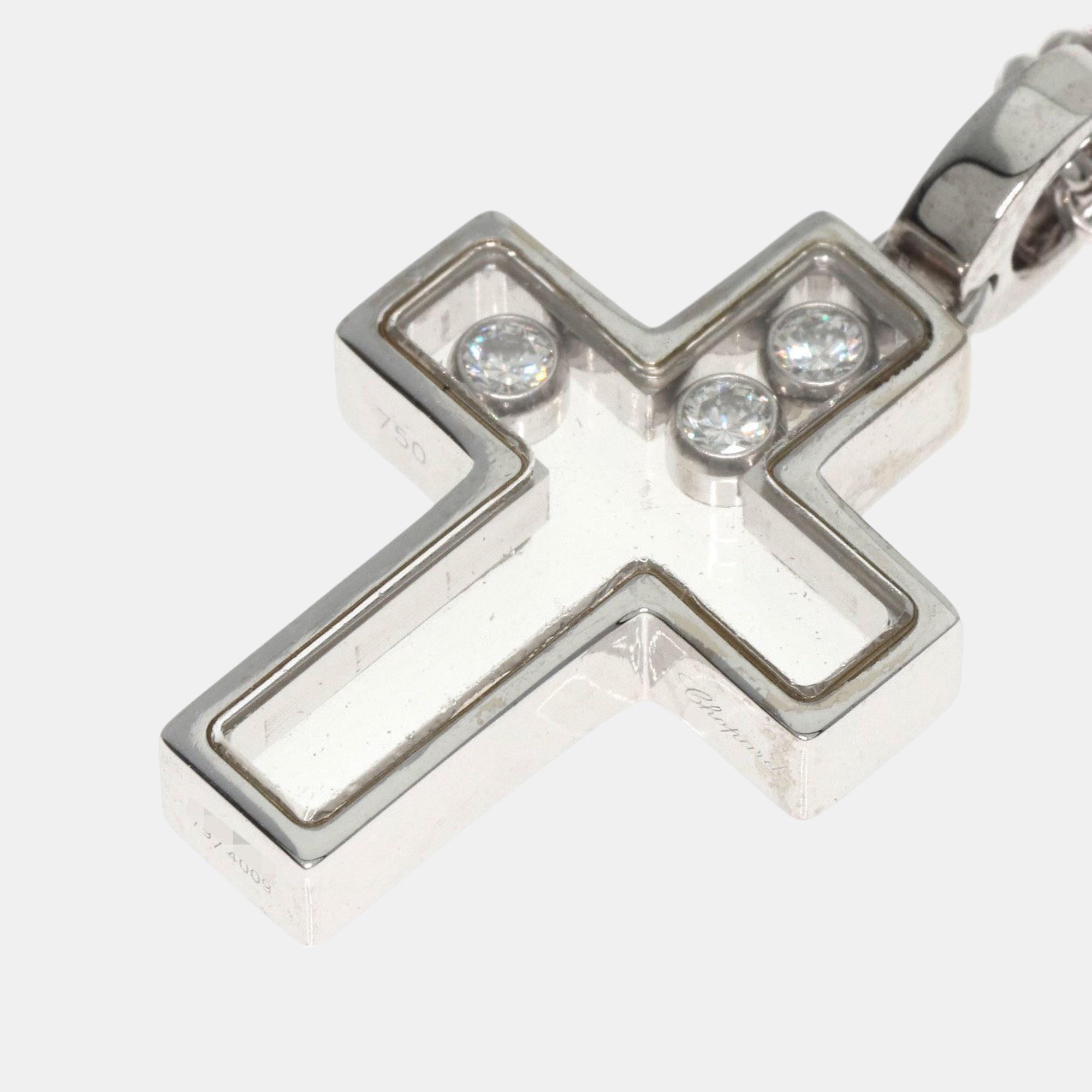 

Chopard 18K White Gold and Diamond Happy Diamonds Cross Pendant Necklace