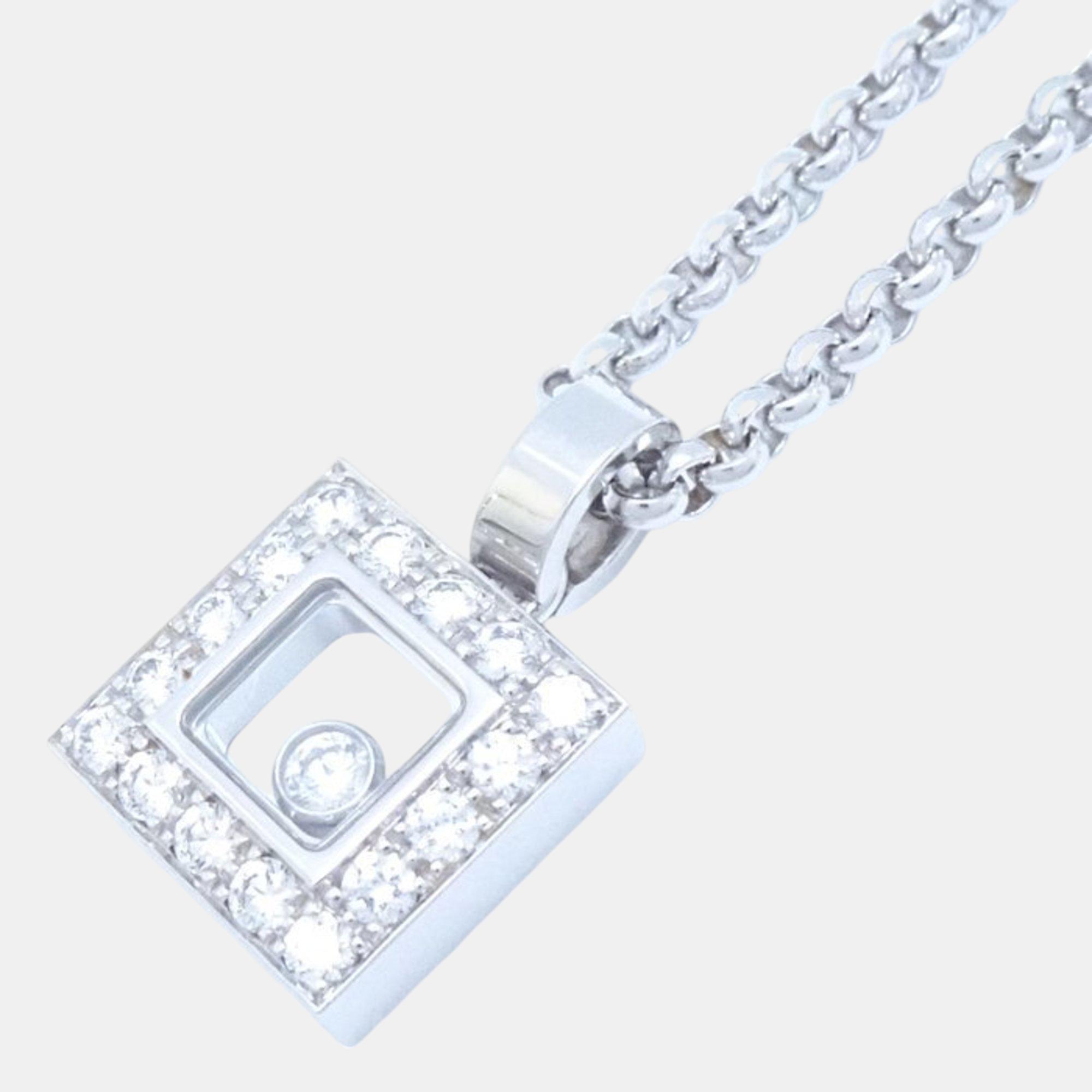 

Chopard 18K White Gold and Diamond Square Happy Diamonds Pendant Necklace