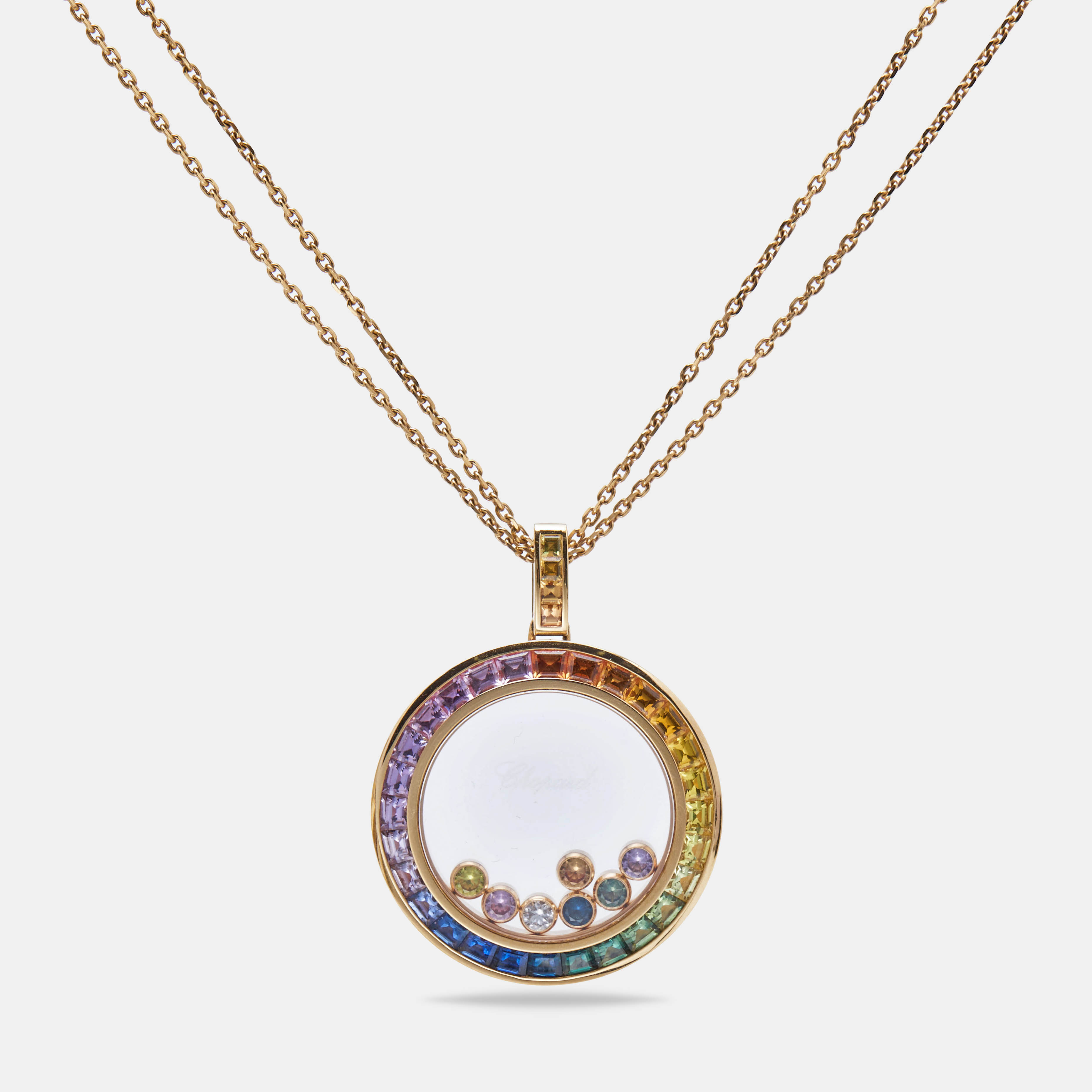 

Chopard Happy Diamonds Rainbow Sapphires Diamond 18K Rose Gold Pendant Necklace