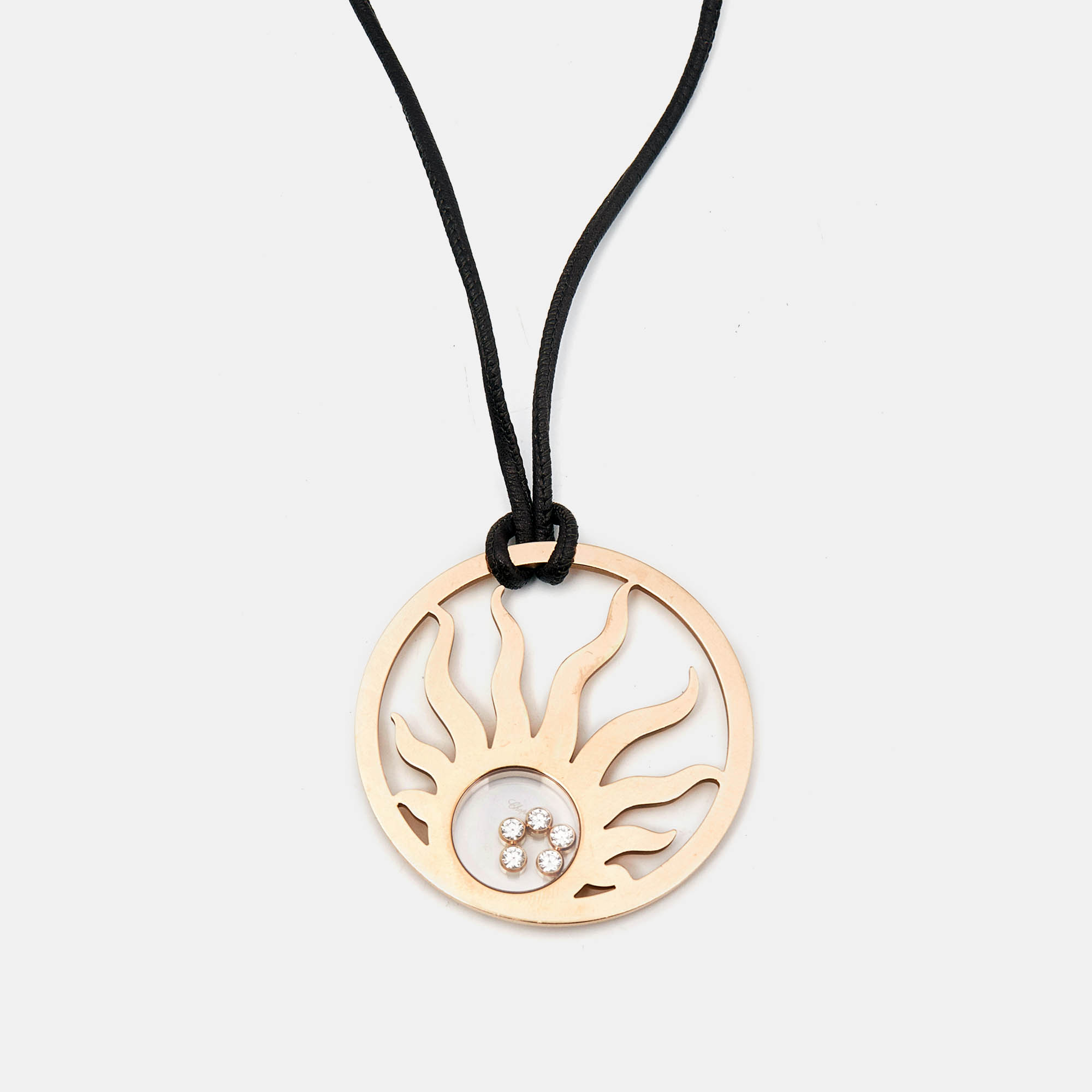 

Chopard Happy Sun Diamond 18k Rose Gold Leather Necklace