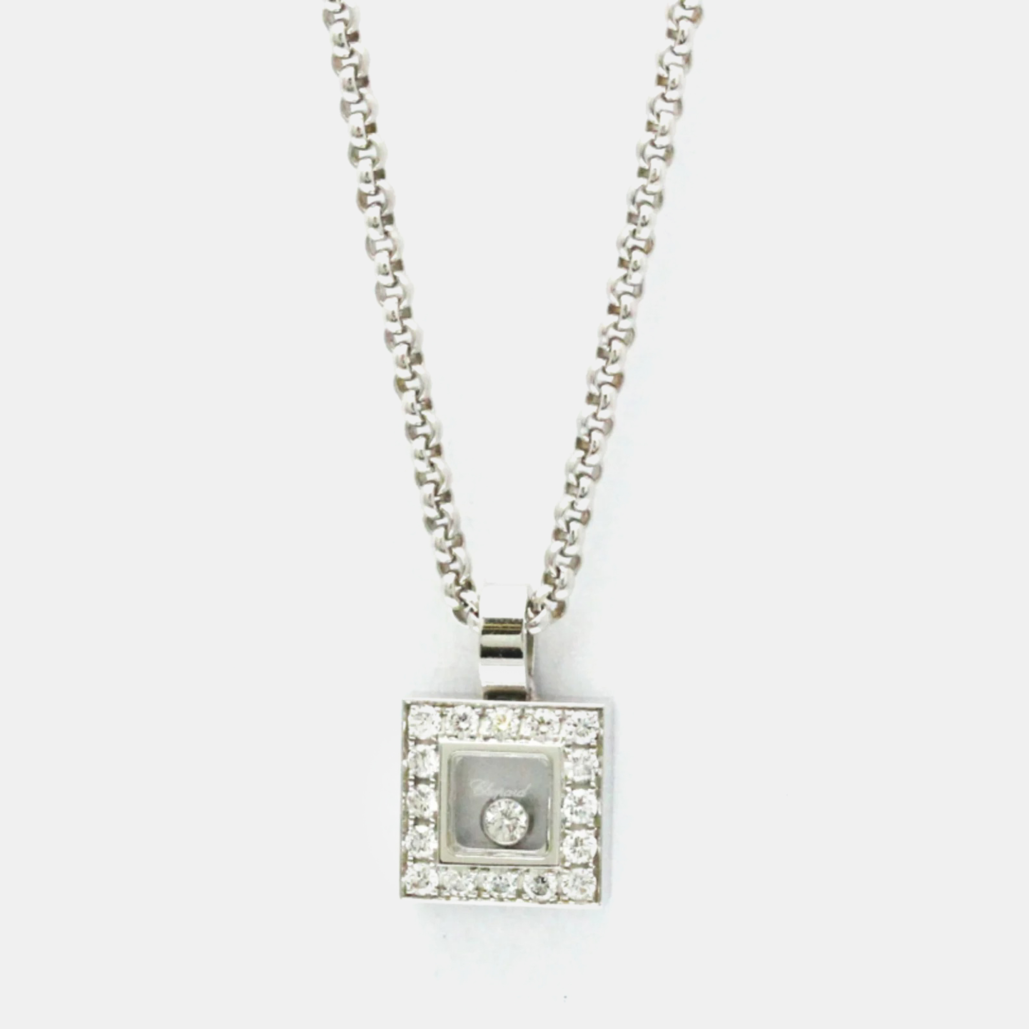 

Chopard 18K White Gold Happy Diamond Square Necklace, Silver