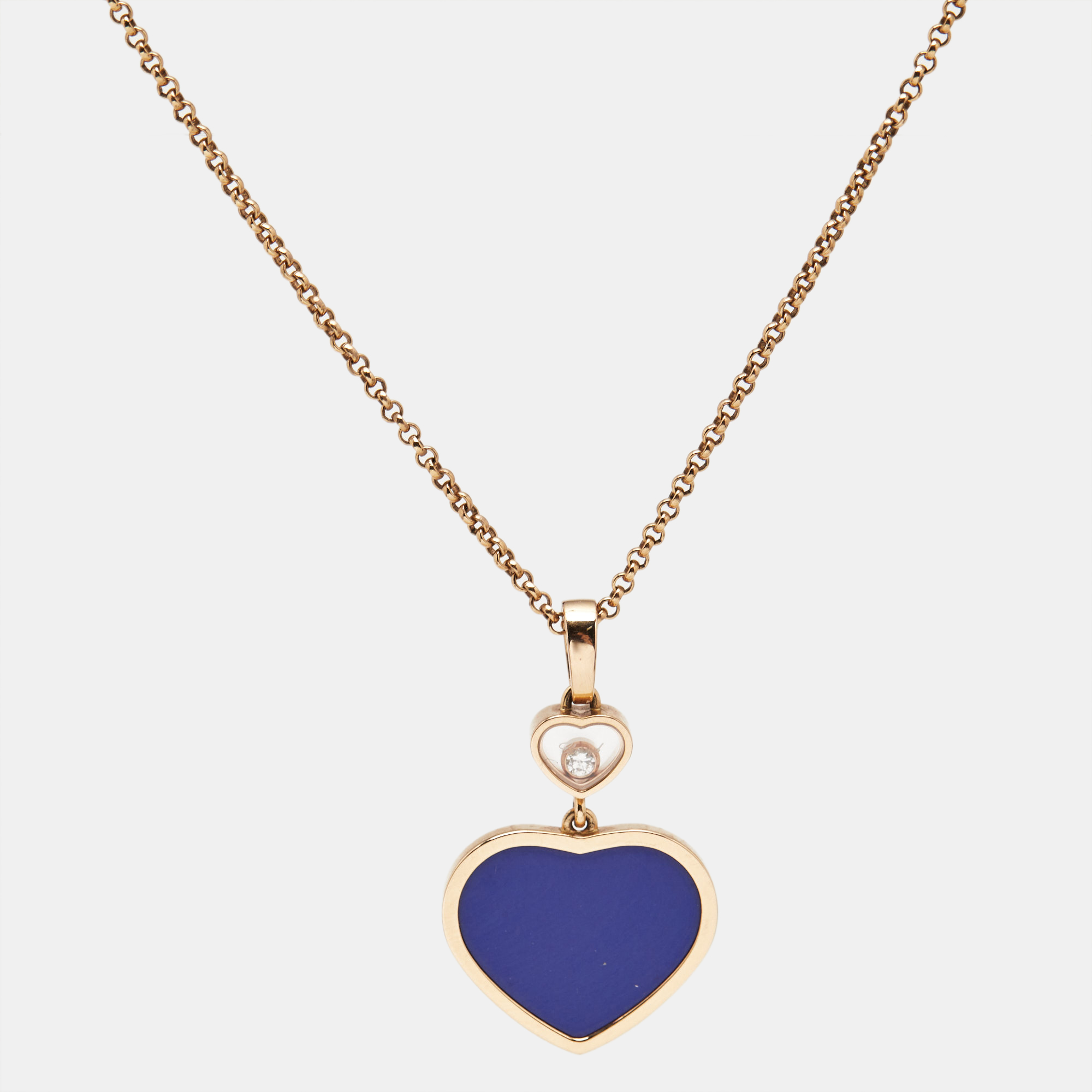 

Chopard Happy Hearts Diamond Lapis Lazuli 18k Rose Gold Pendant Necklace