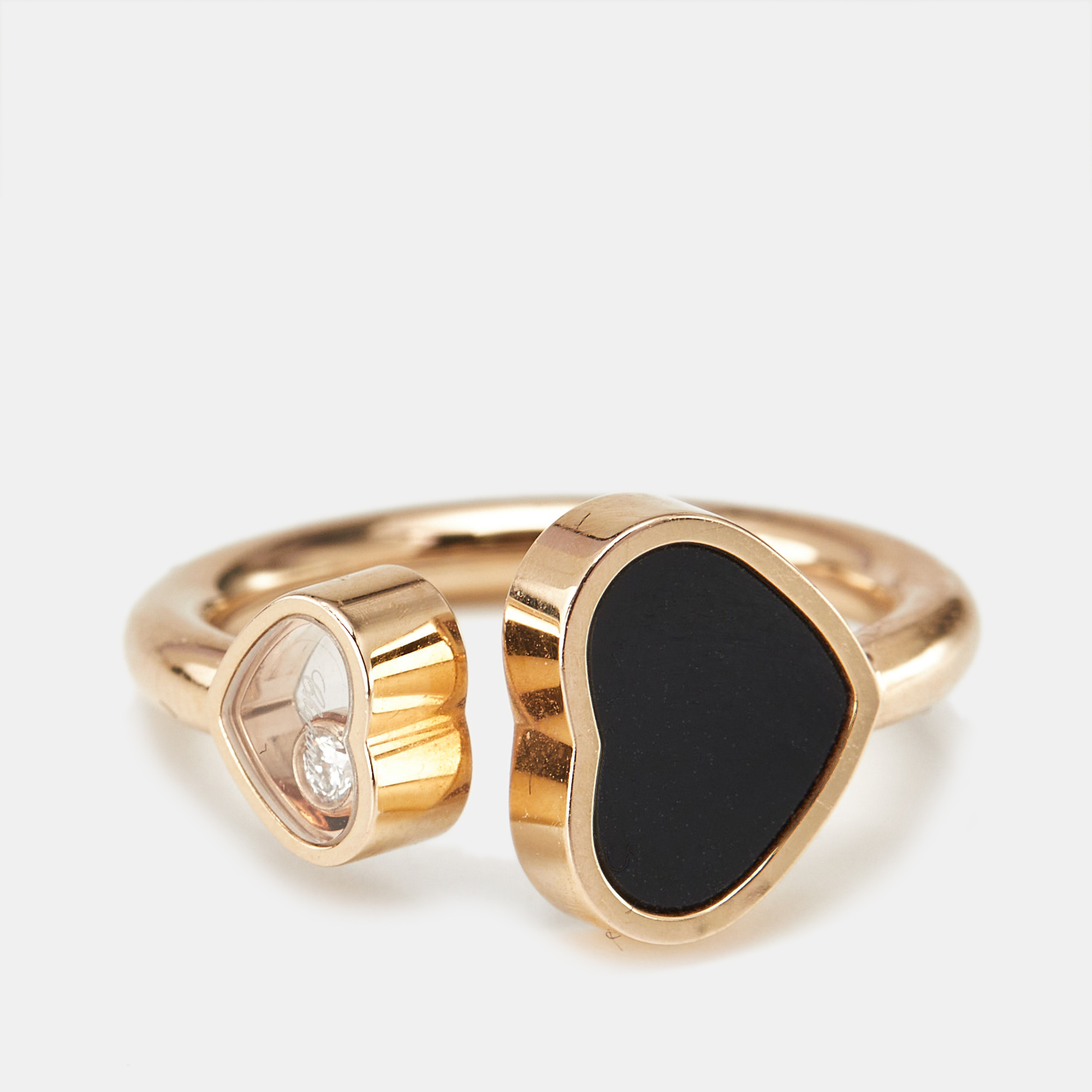 

Chopard Happy Hearts Onyx Diamond 18k Rose Gold Ring Size