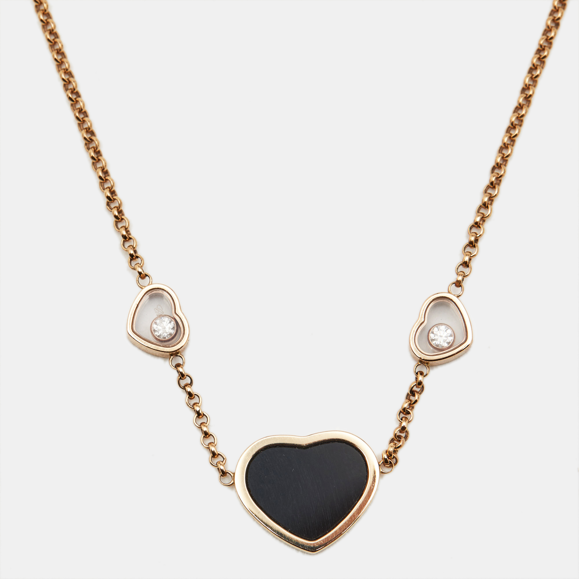 

Chopard Happy Hearts Onyx Diamonds 18k Rose Gold Necklace